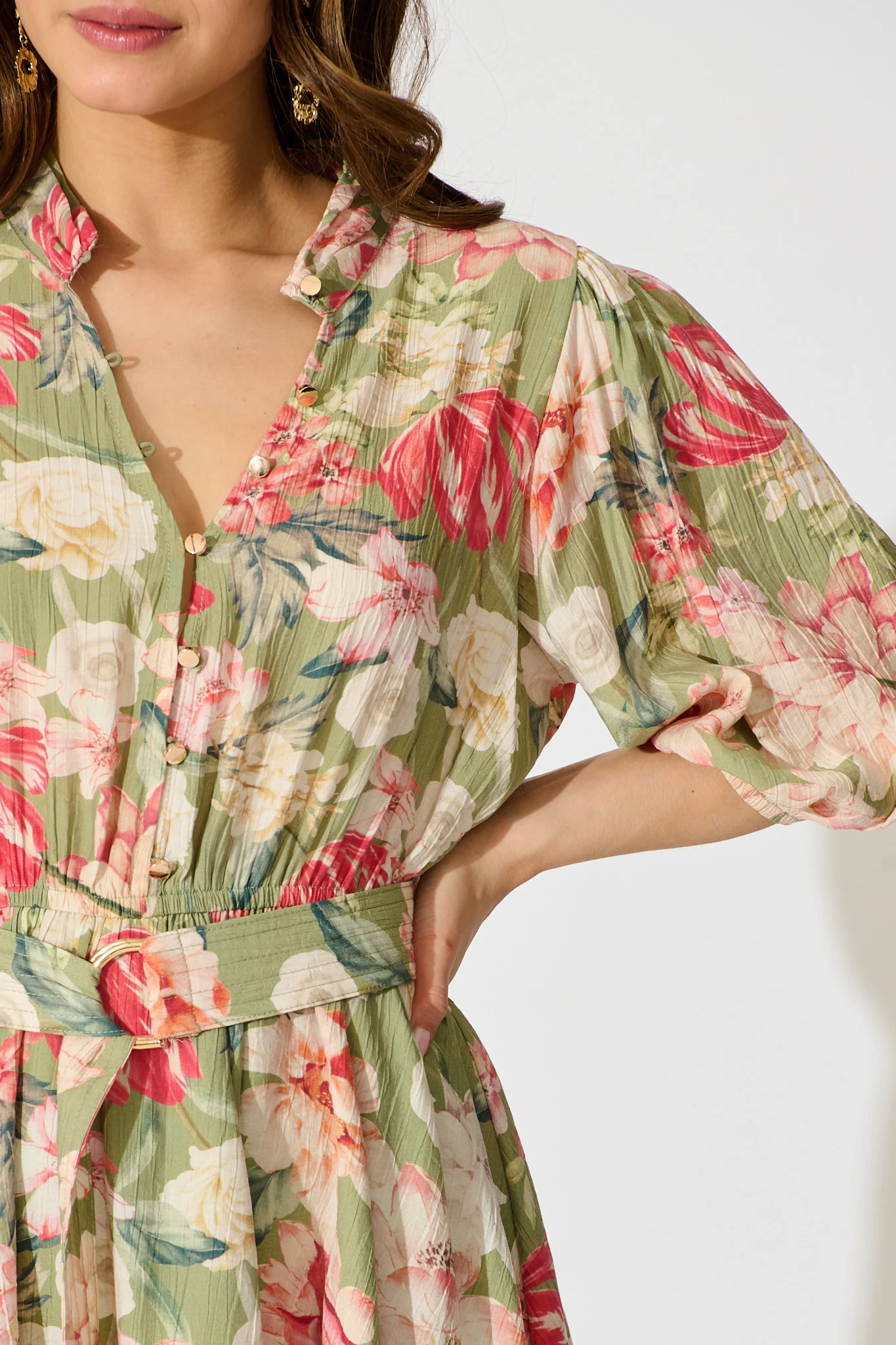 Vintage Blossom Dress in Sage with Blush Floral - Image 5