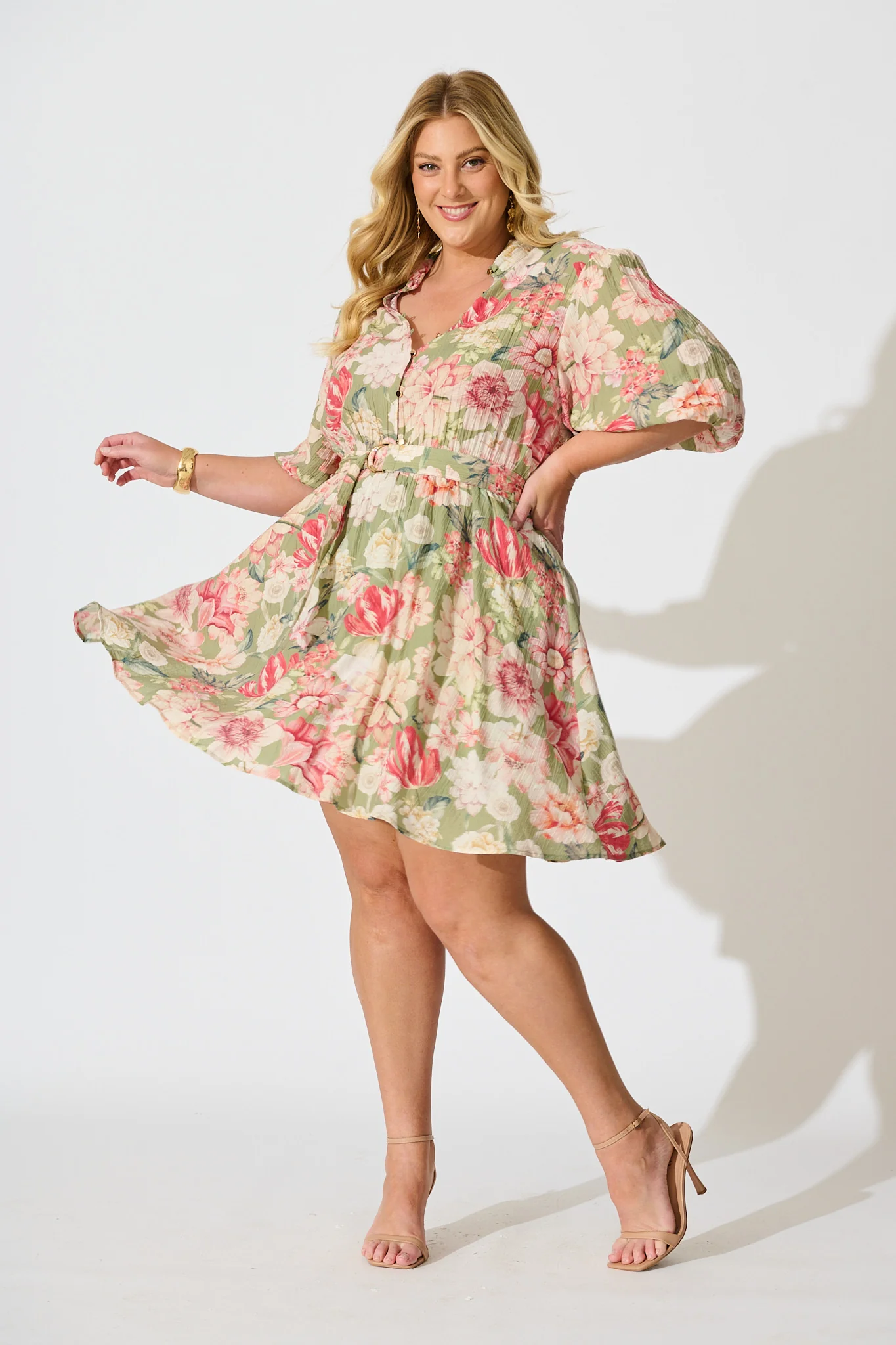 Vintage Blossom Dress in Sage with Blush Floral - Image 7