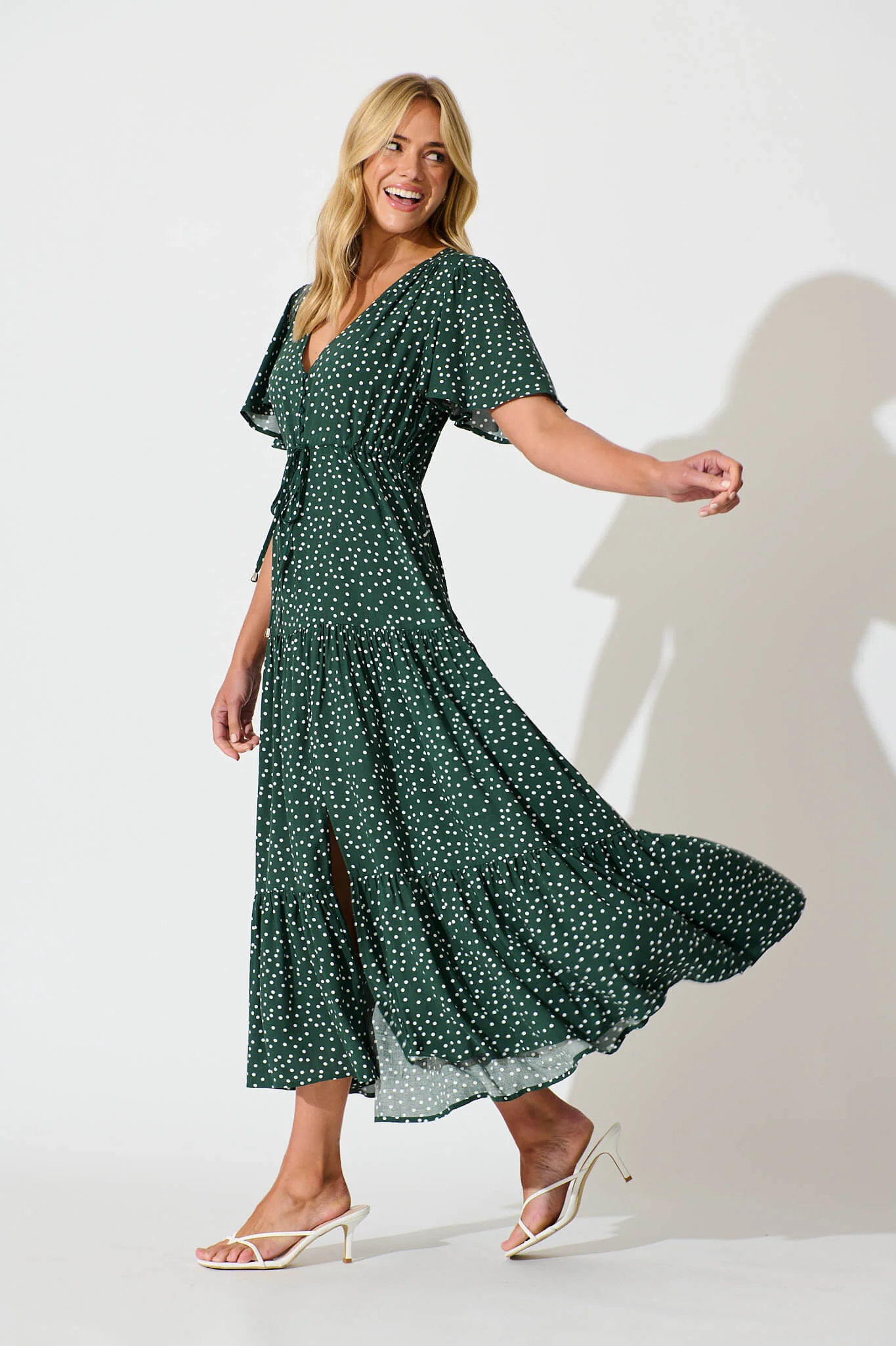 Violet Maxi Dress In Emerald With White Spot - Image 3