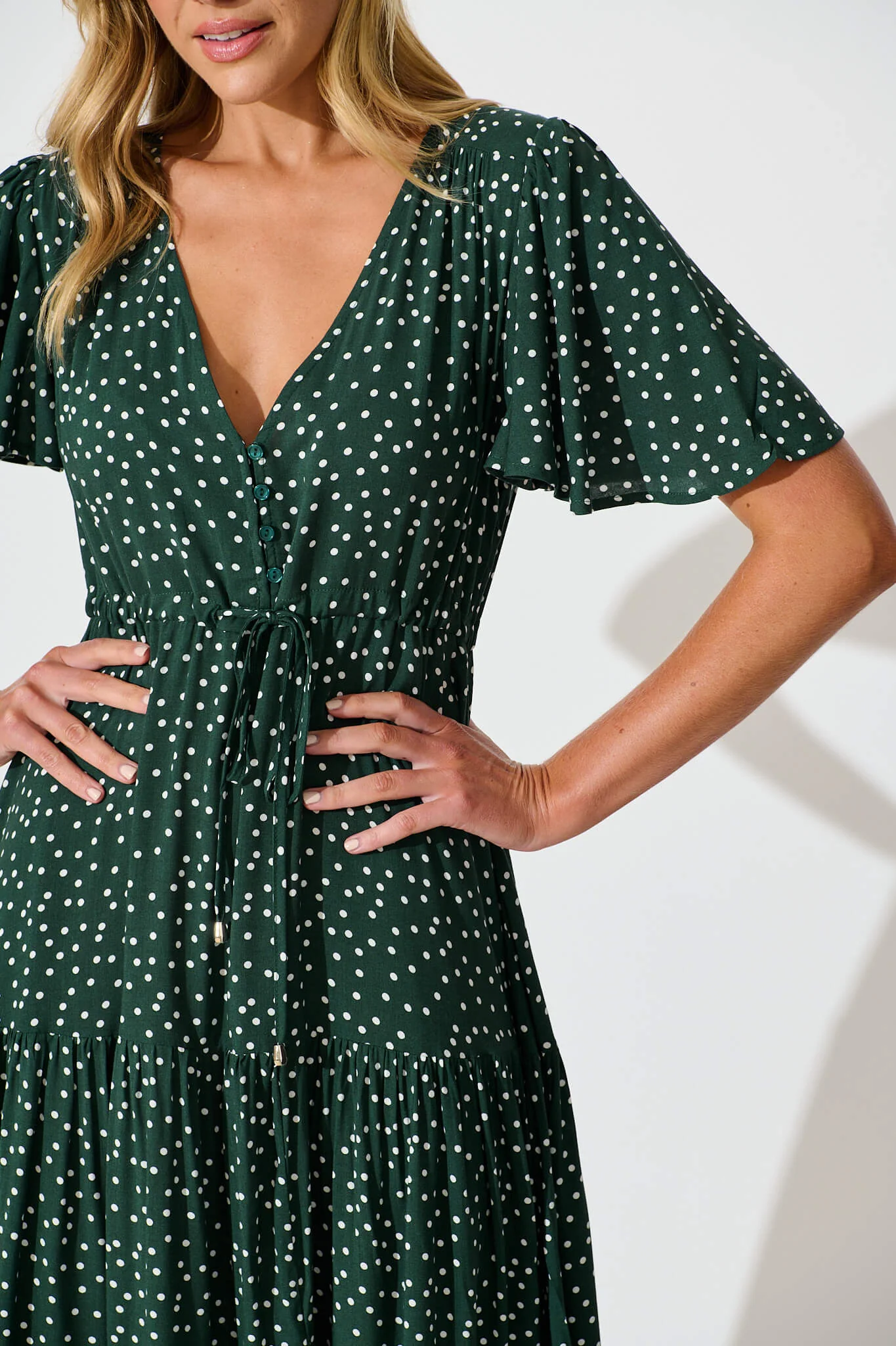Violet Maxi Dress In Emerald With White Spot - Image 5