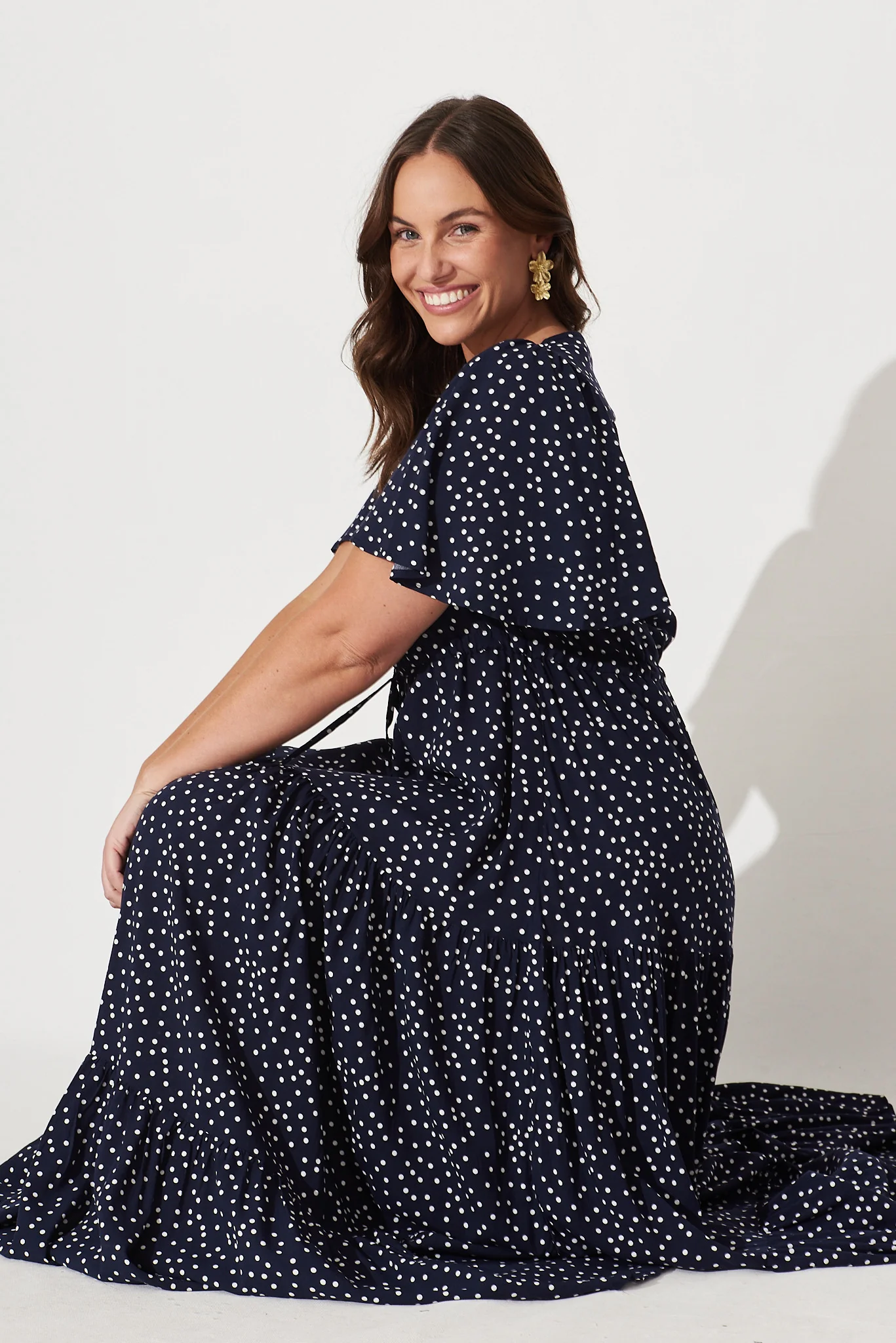Violet Maxi Dress In Navy Spot - Image 10
