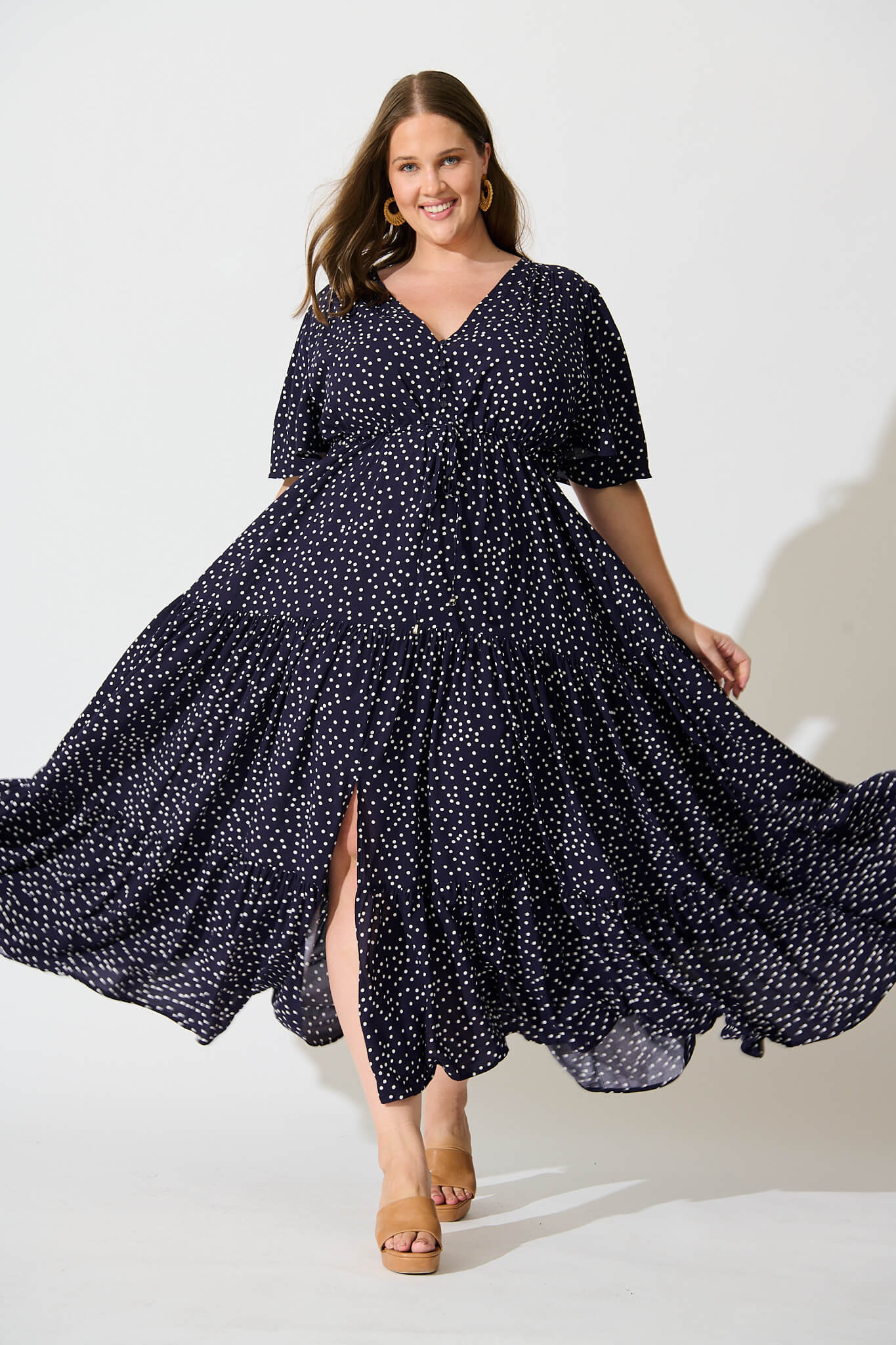 Violet Maxi Dress In Navy Spot - Image 7