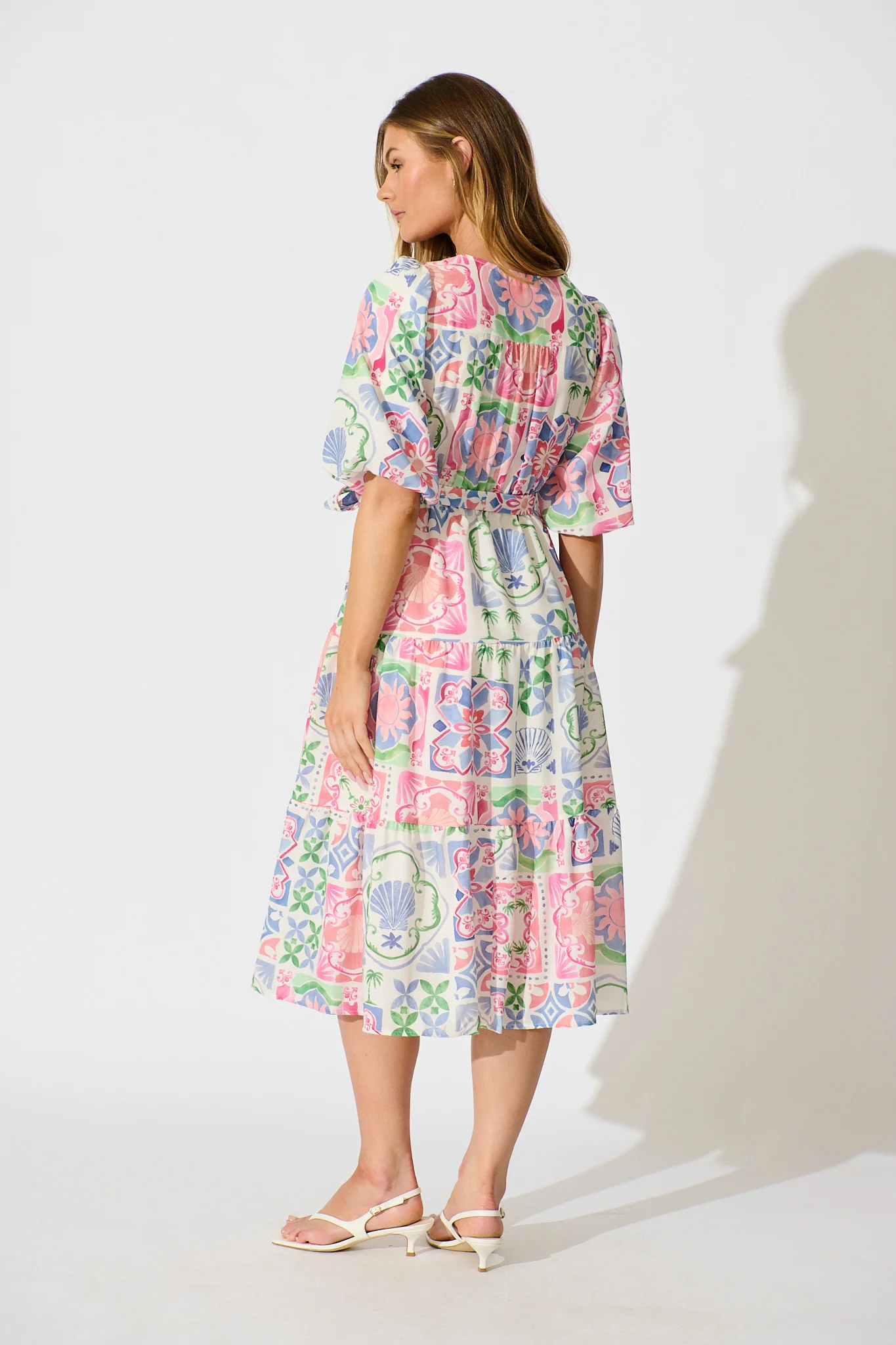 Violina Midi Dress in Multi Tile Linen Blend - Image 4