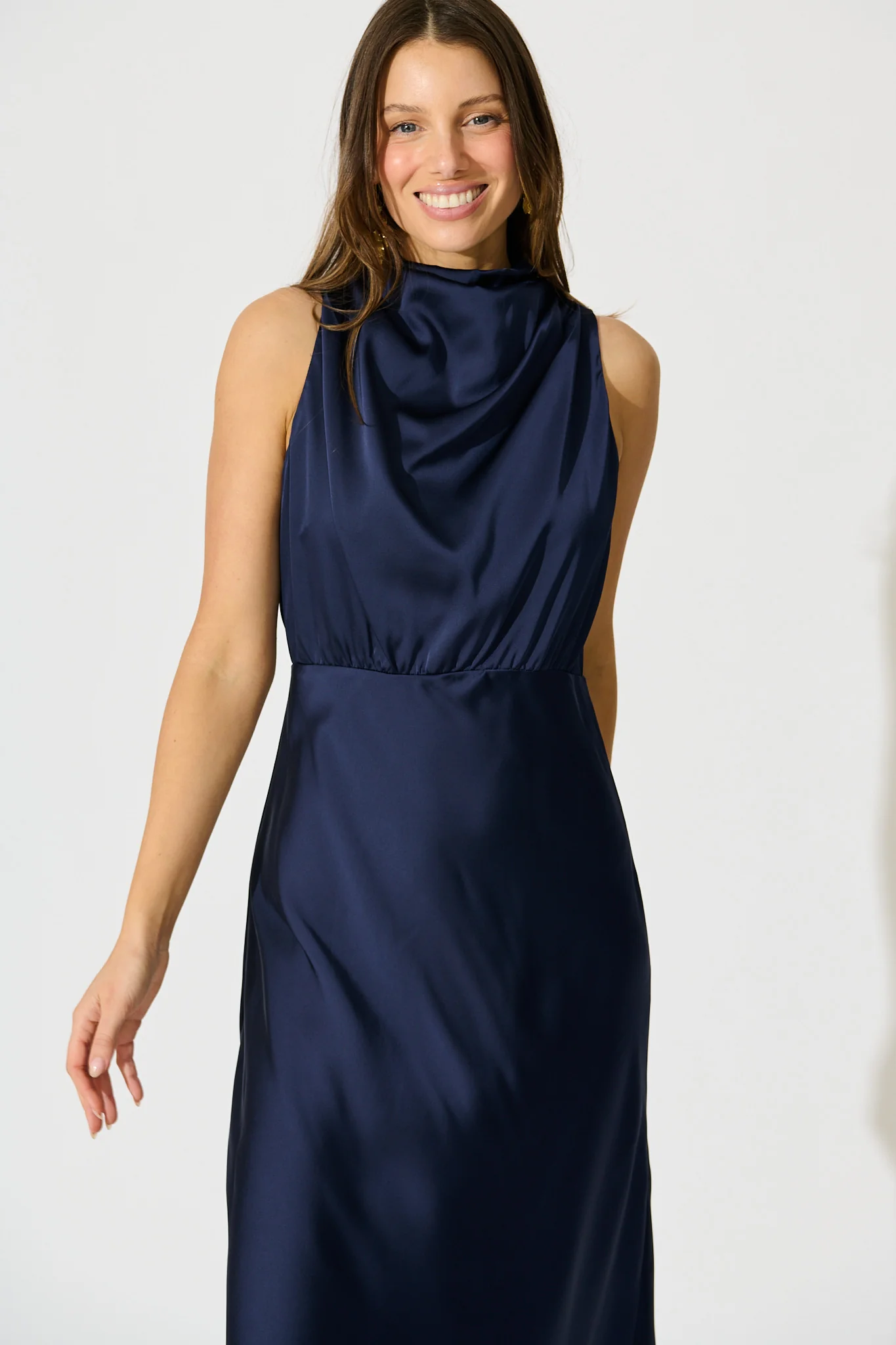 Vision of Love Midi Dress in Navy Satin - Image 8