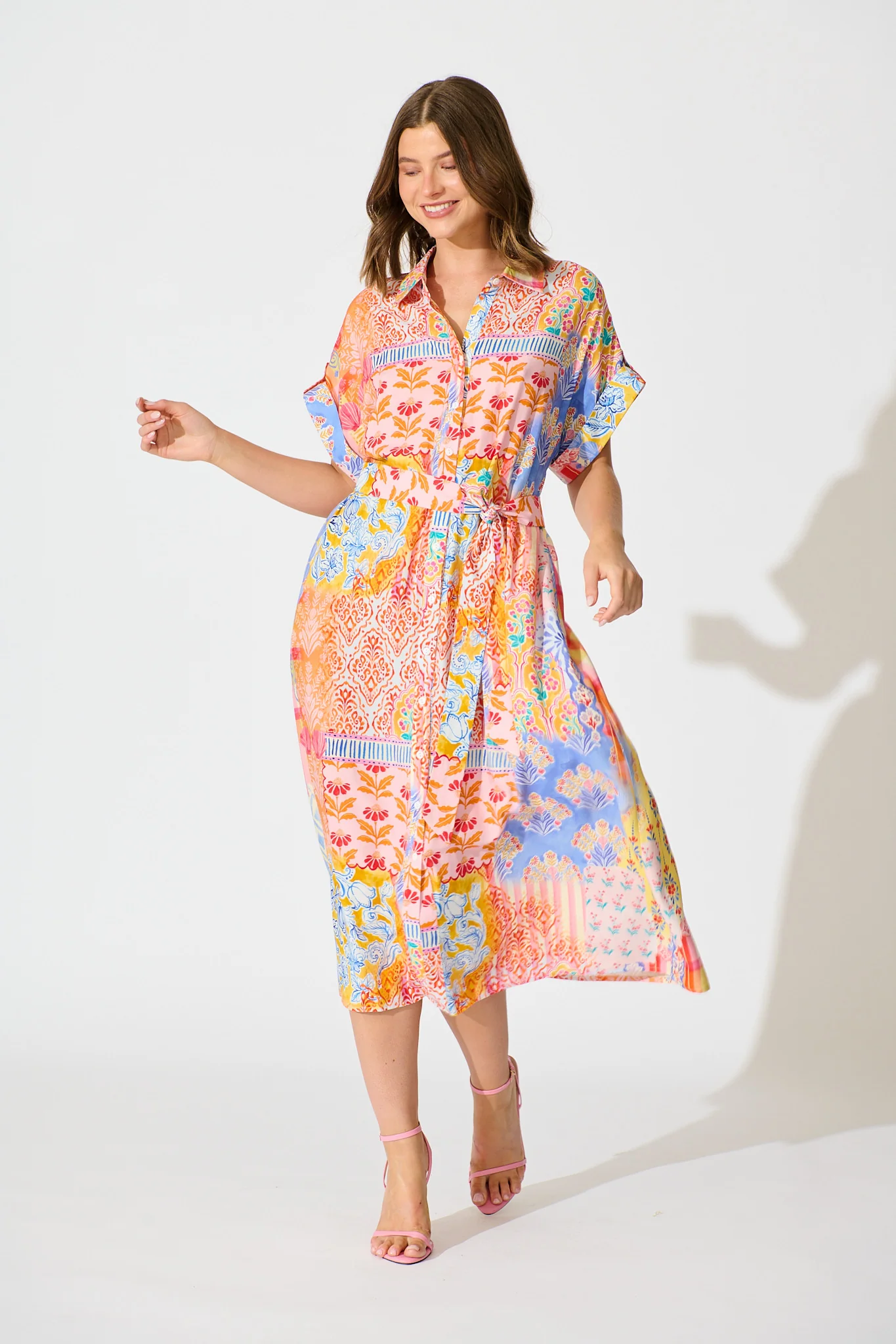 Vita Mia Midi Shirt Dress Bright Multi Patchwork Floral