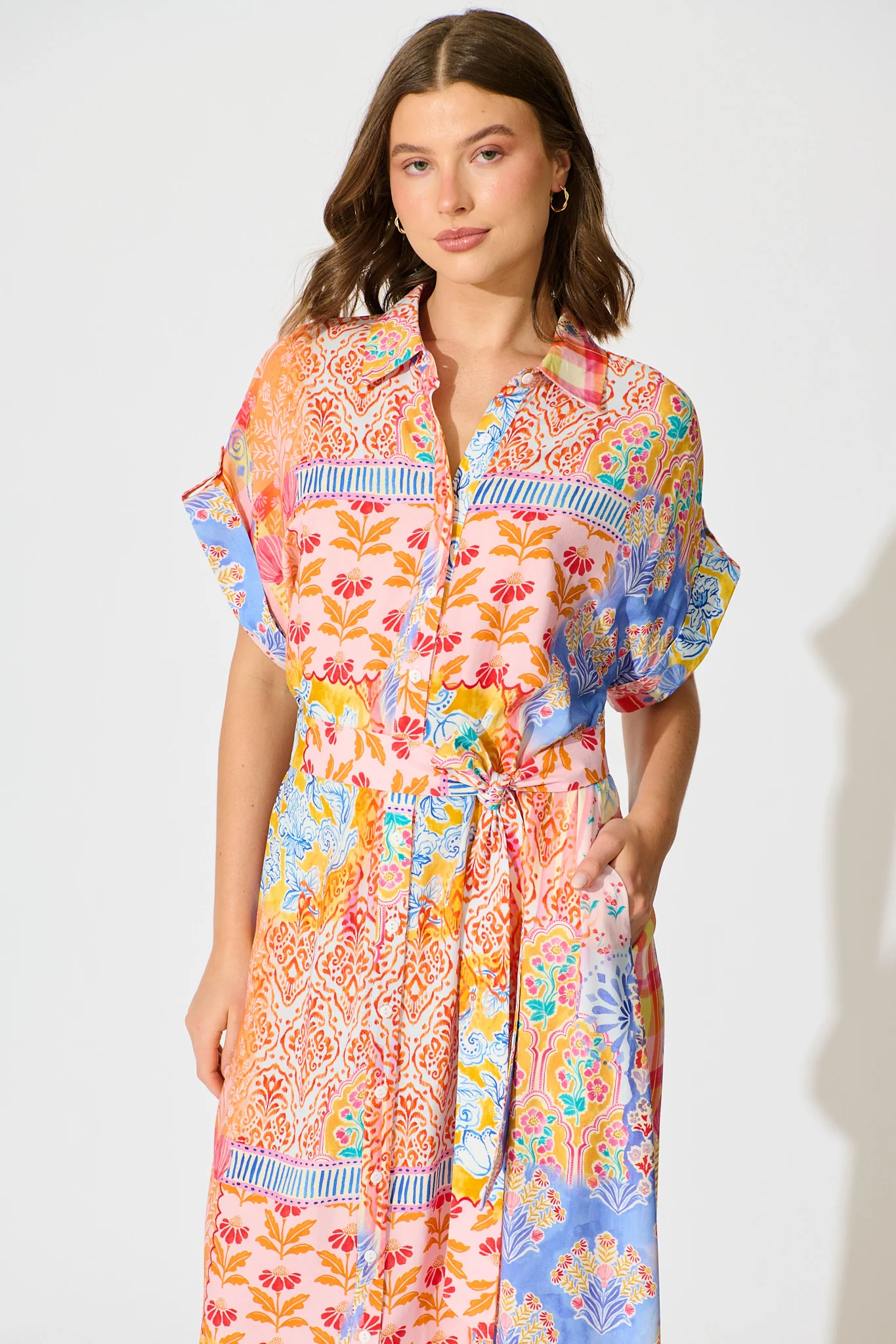 Vita Mia Midi Shirt Dress Bright Multi Patchwork Floral - Image 2