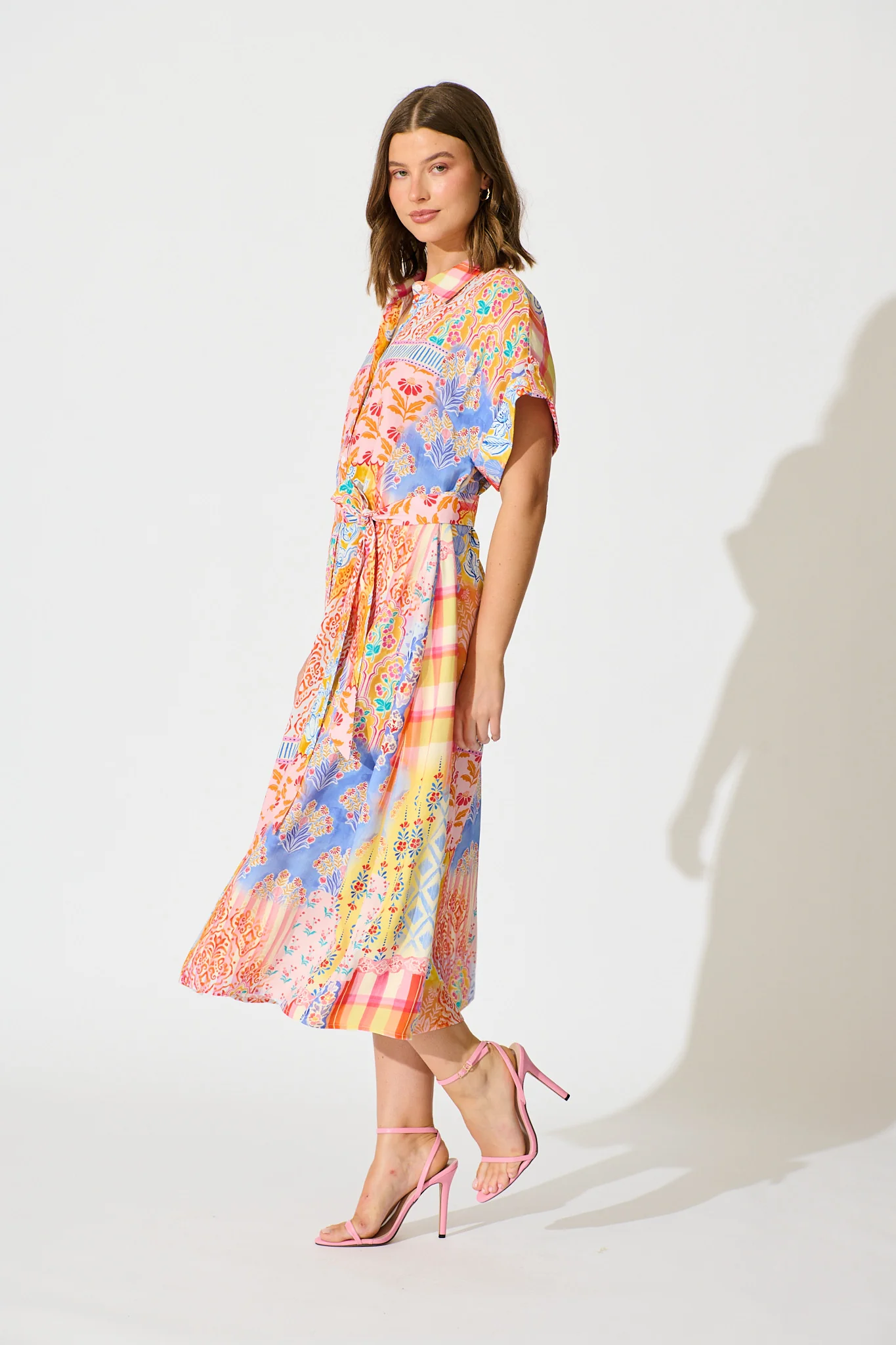 Vita Mia Midi Shirt Dress Bright Multi Patchwork Floral - Image 3