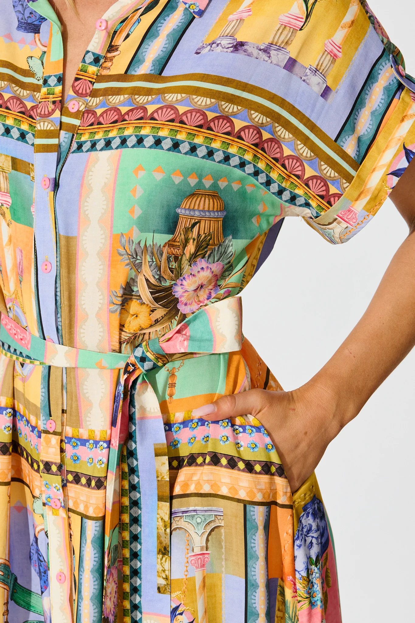Vita Mia Midi Shirt Dress in Multi Conversational Print - Image 5