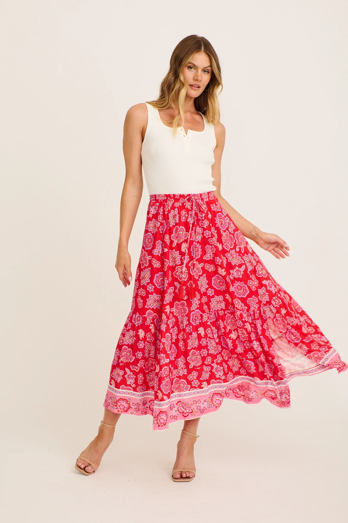 Vivi Maxi Skirt in Red Multi Boho Print - Image 4