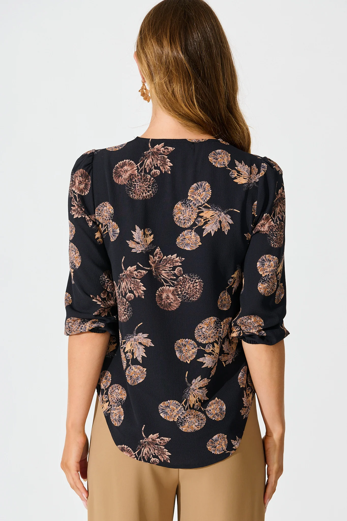 Viviani Zip Top In Charcoal with Apricot Floral - Image 3