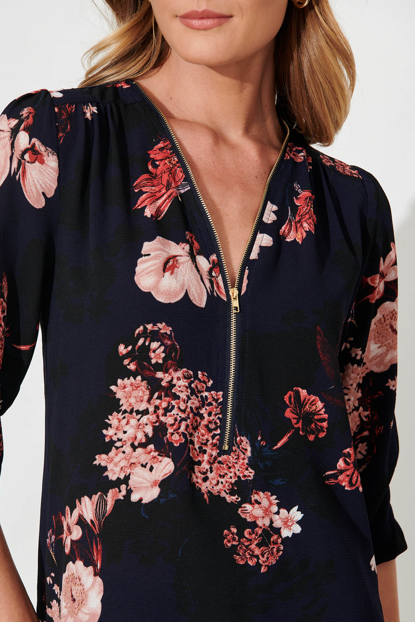 Viviani Zip Top In Navy With Pink And Blush Floral - Image 5