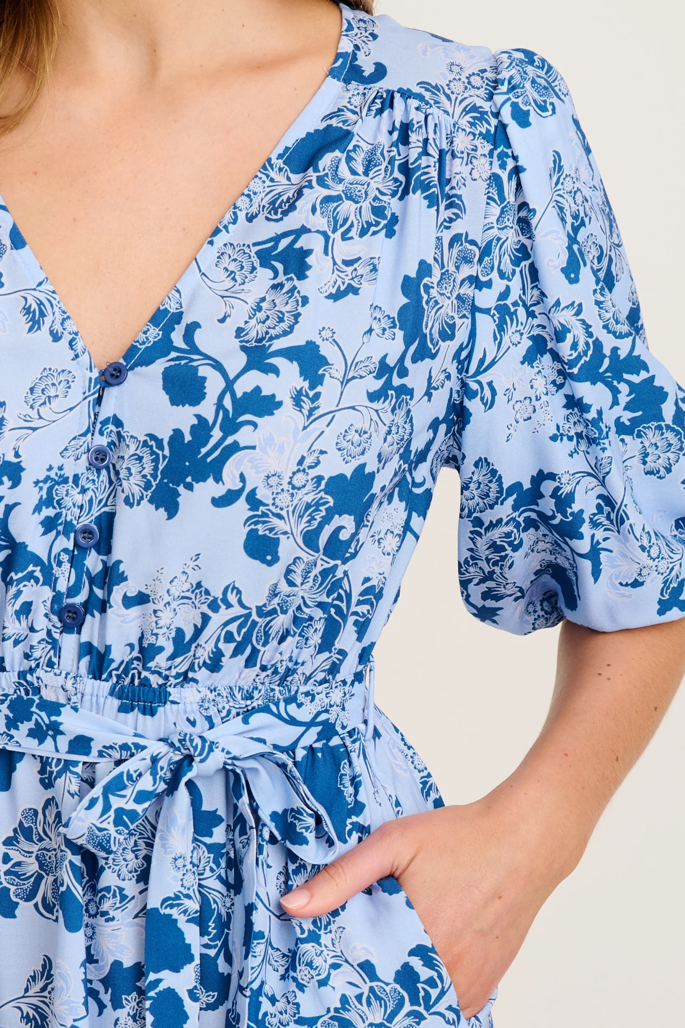 Vivica Dress in Blue with Navy Floral - Image 5