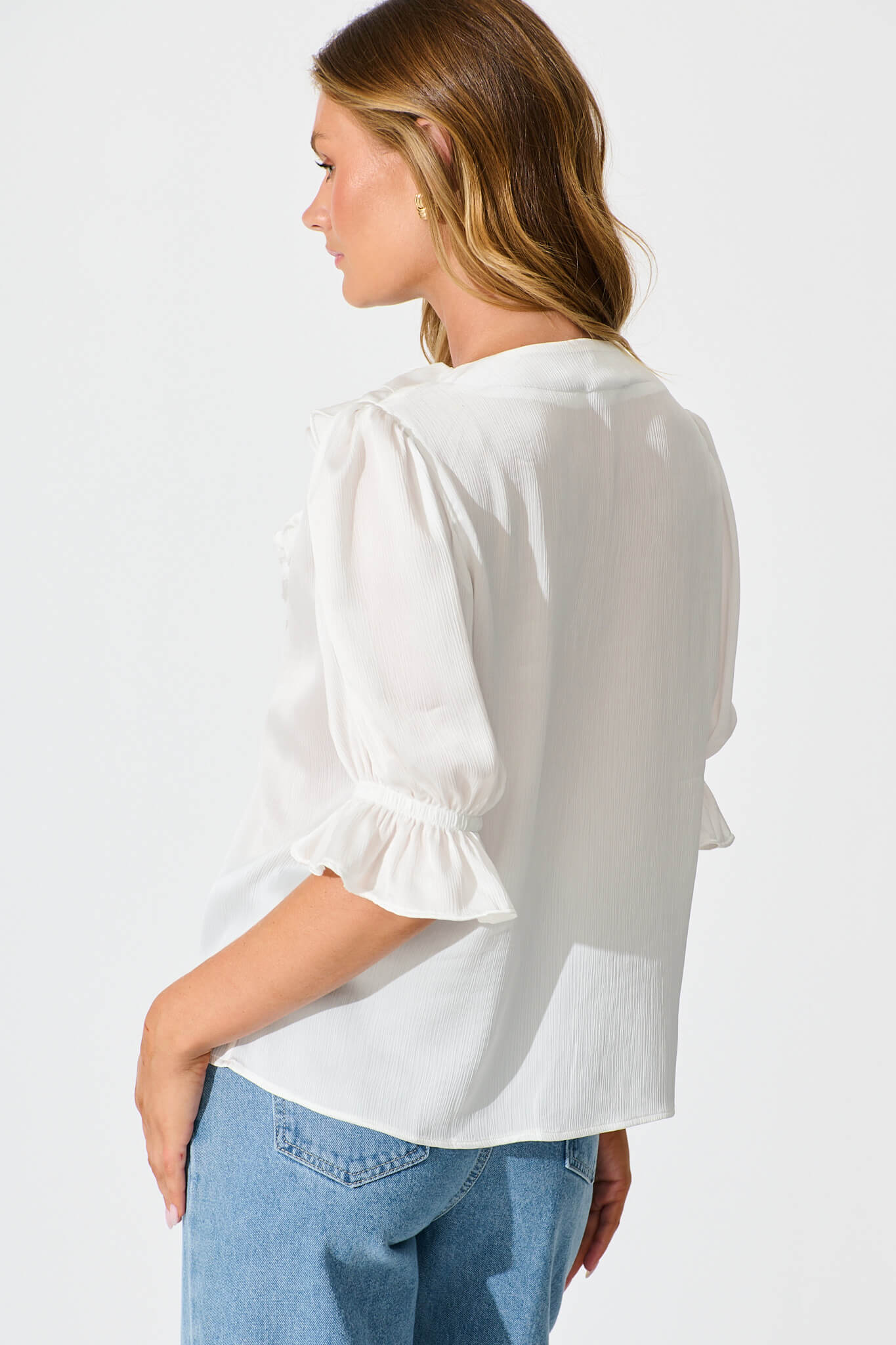 Vivica Top in White Crinkle Satin - Image 3