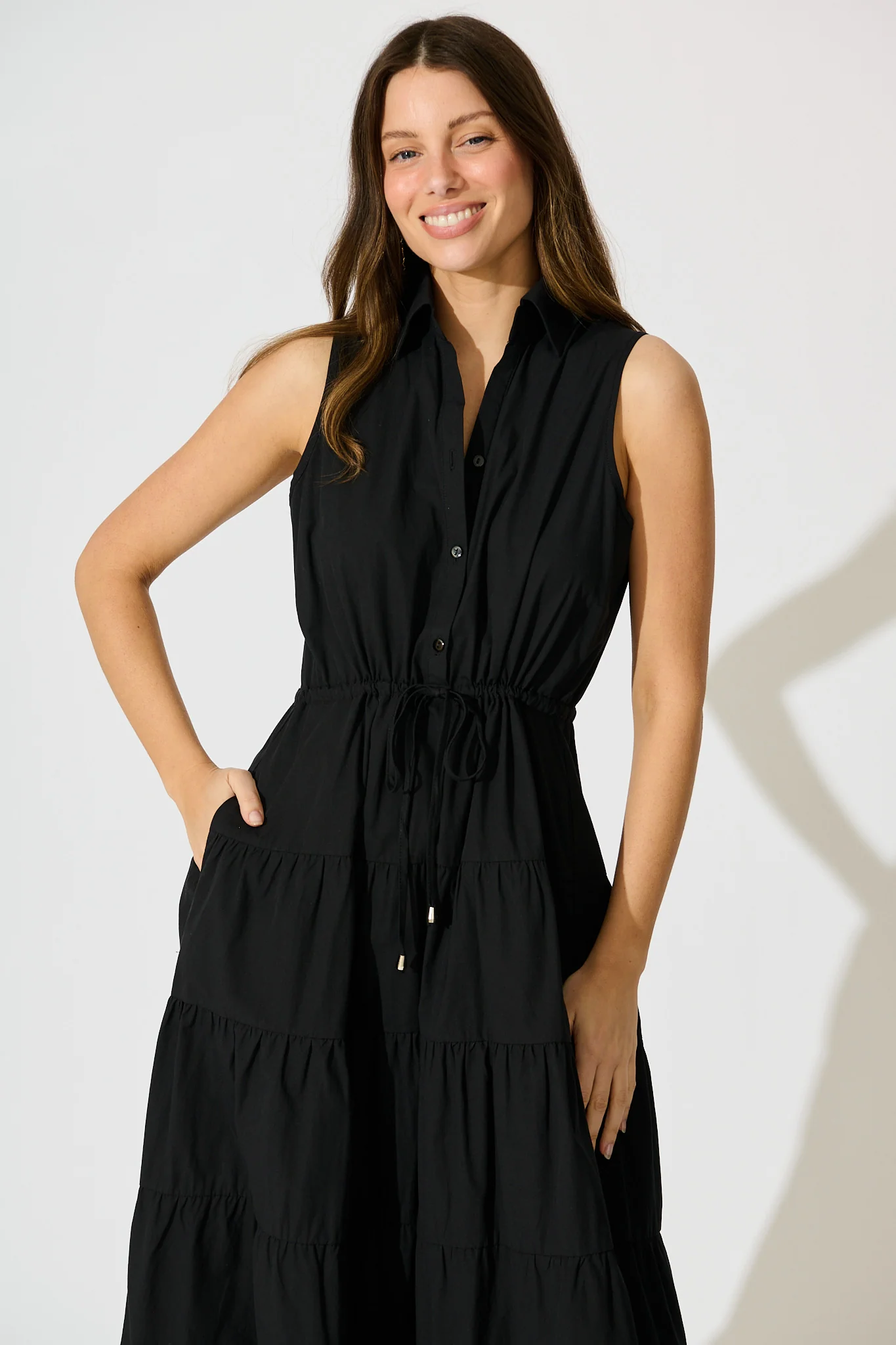 Vrinda Midi Dress in Black Cotton - Image 2