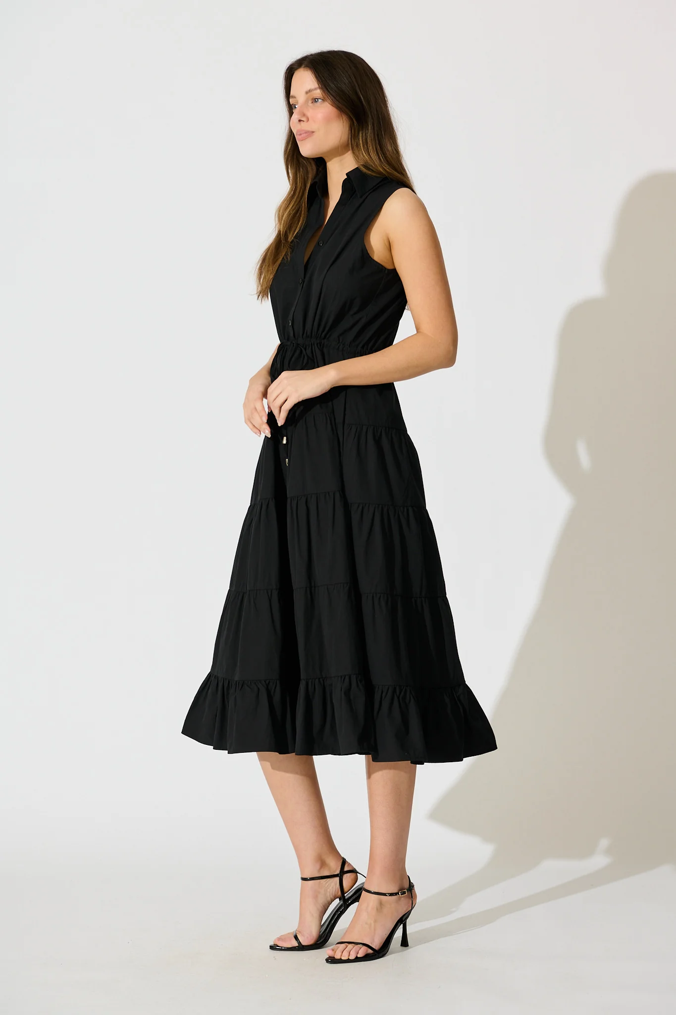 Vrinda Midi Dress in Black Cotton - Image 3