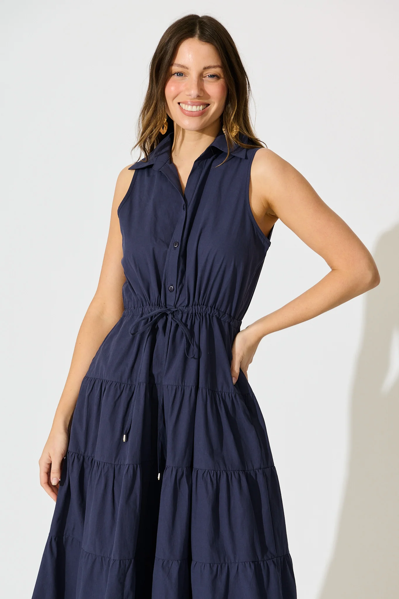 Vrinda Midi Dress in Navy Cotton - Image 2