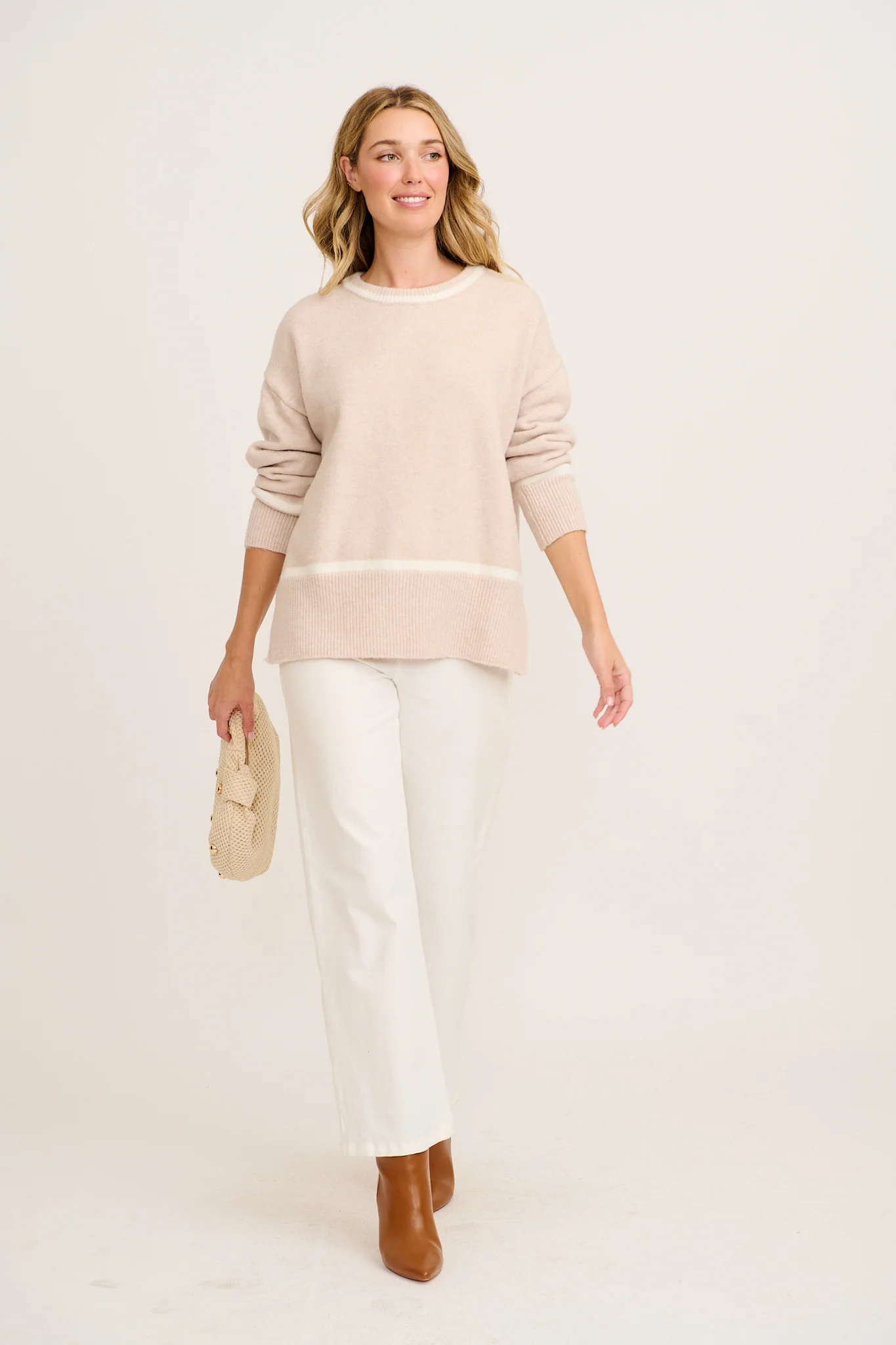 Warm Wishes Knit in Cream with White Trim Wool Blend - Image 4