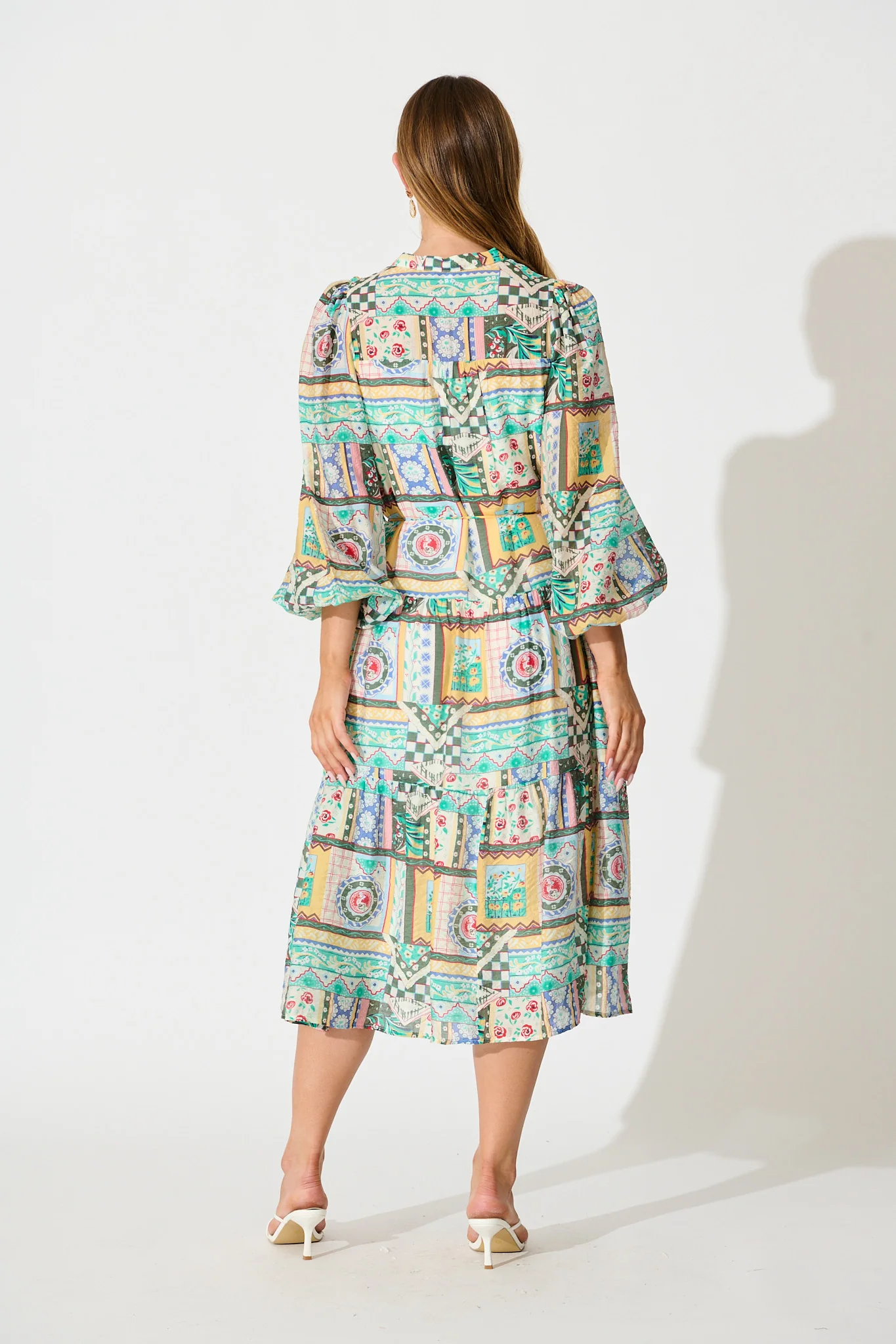 Westwood Midi Dress in Multi Patchwork Print - Image 4