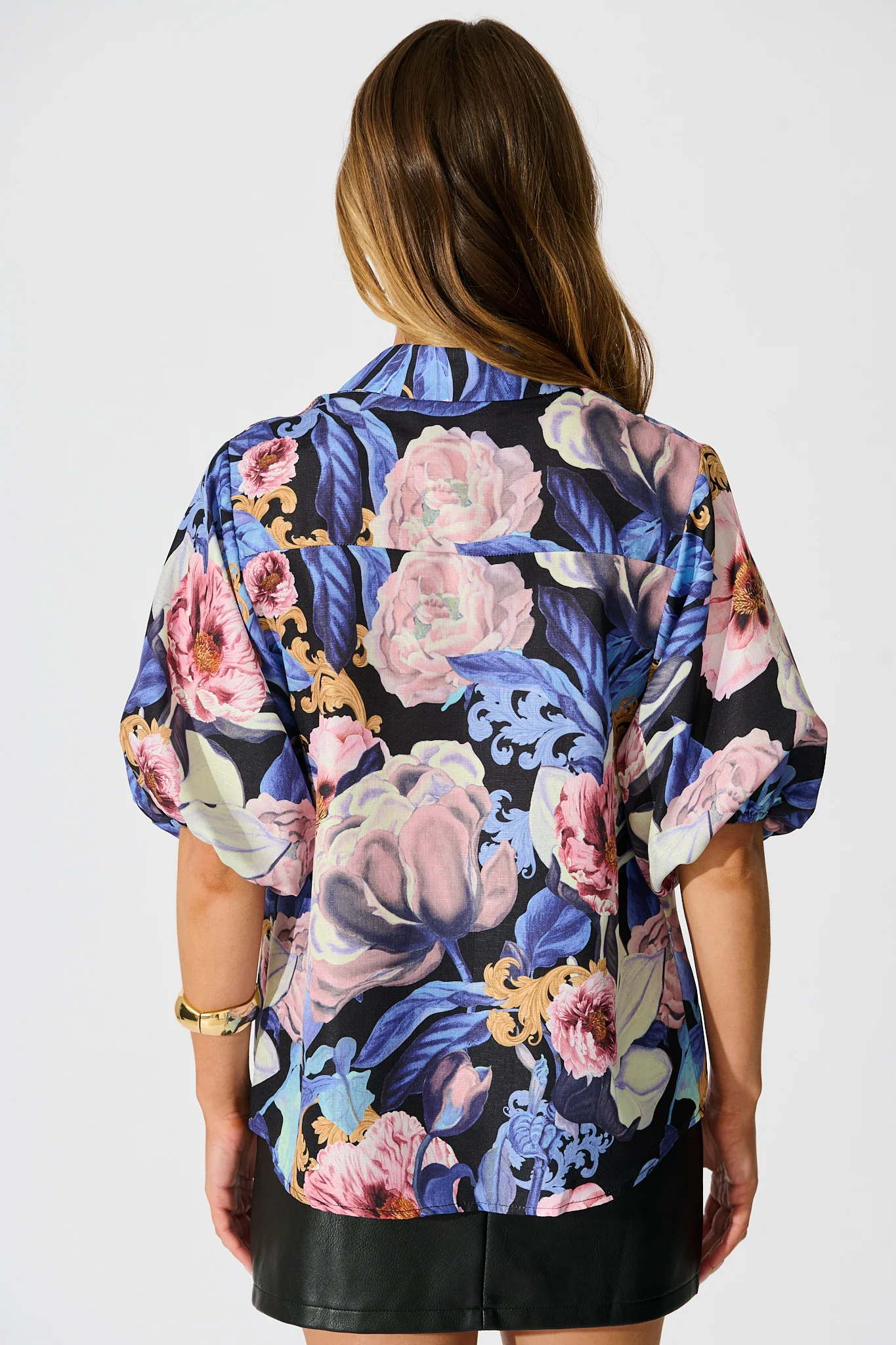 Whimsical Shirt in Multi Blue Floral Linen Blend - Image 4