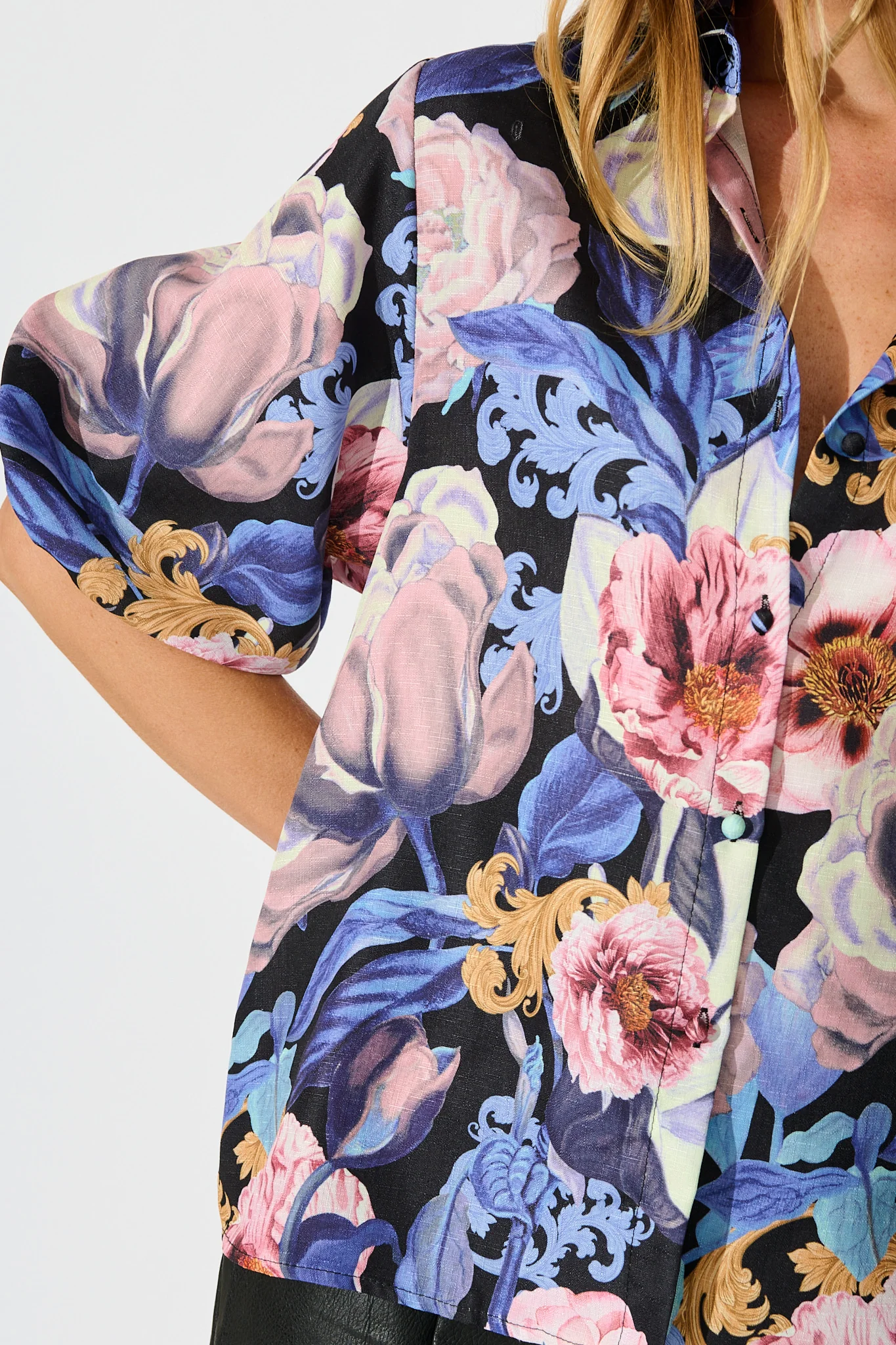 Whimsical Shirt in Multi Blue Floral Linen Blend - Image 6