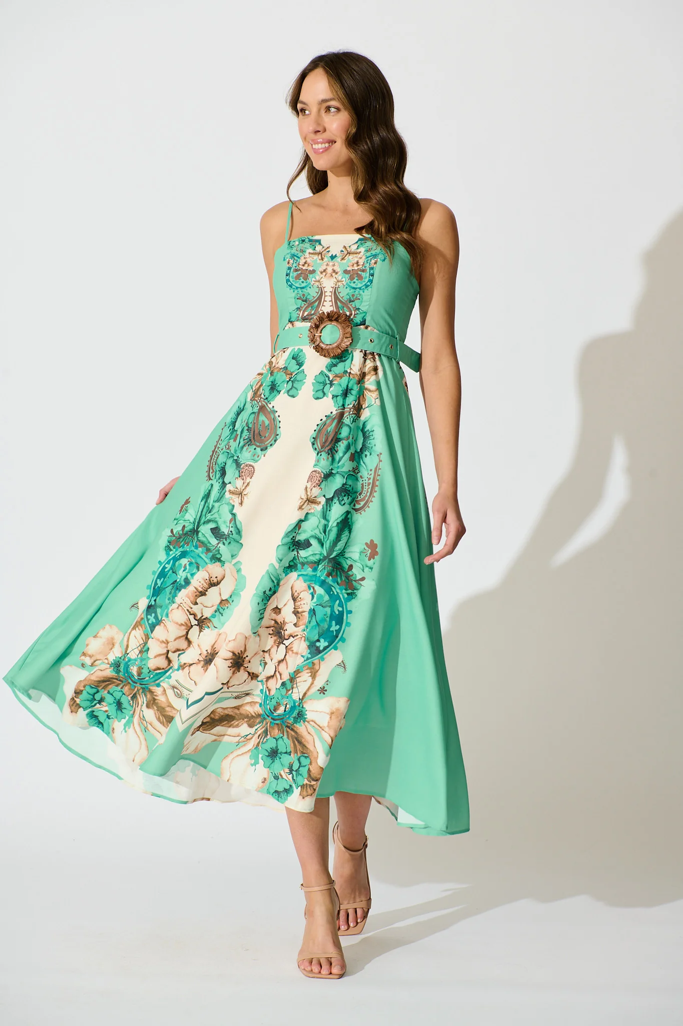 Whispers of Jade Sundress in Cream with Jade Print Linen Blend - Image 3