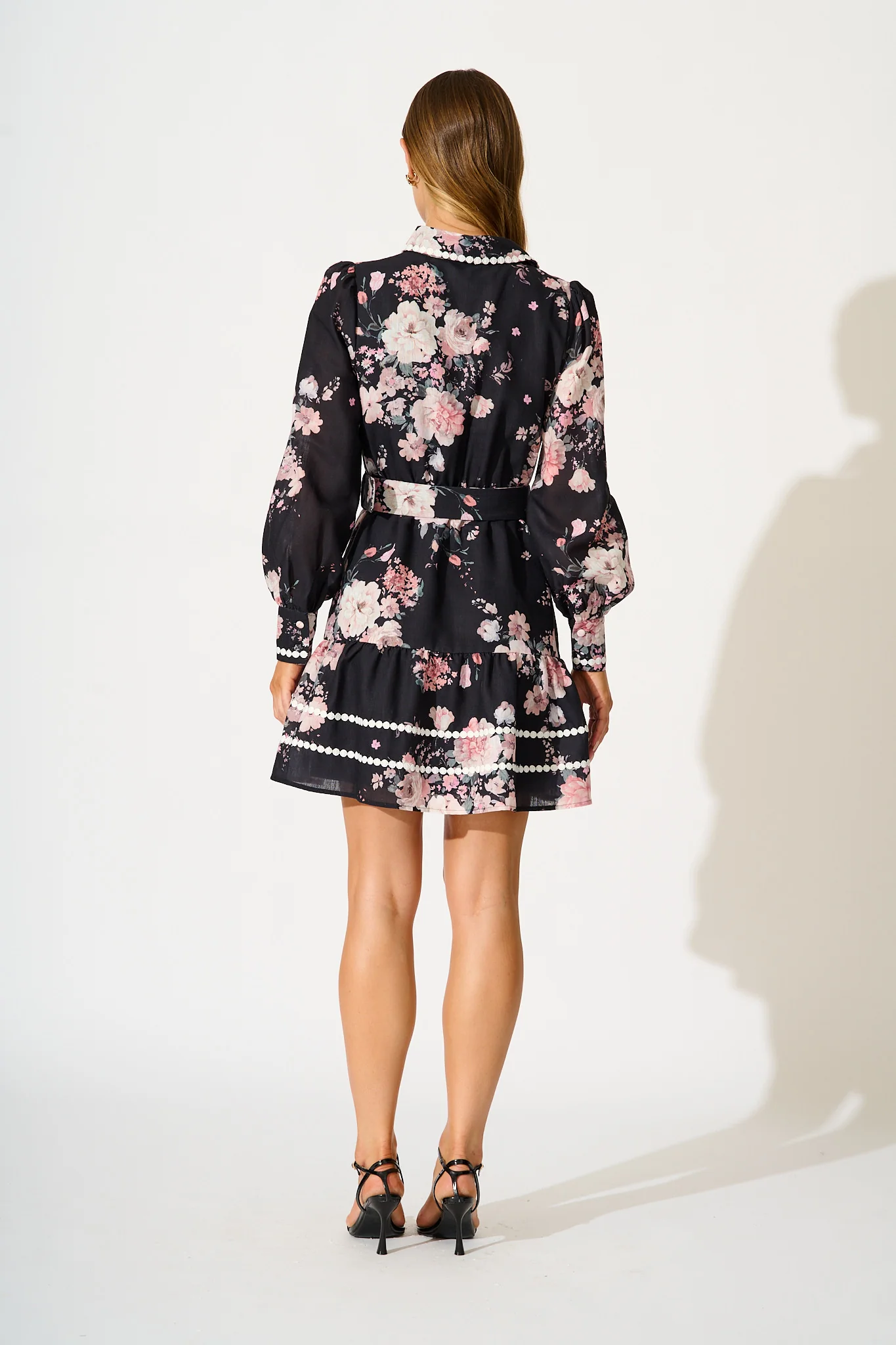 Wild Flower Muse Shirt Dress in Black with Blush Floral - Image 4