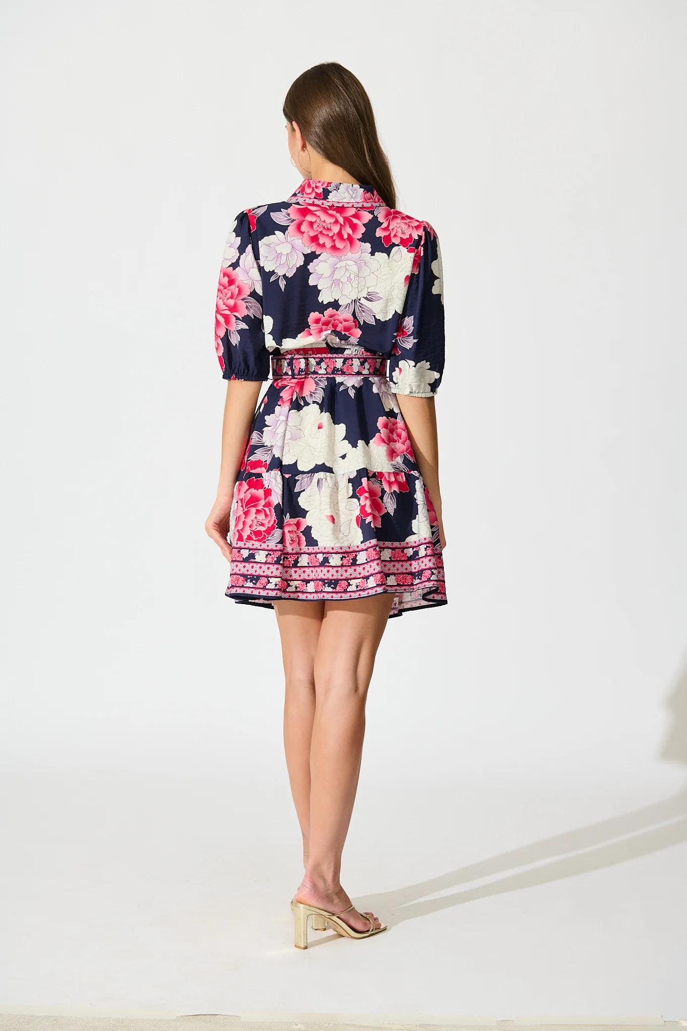 Wild Rosette Shirt Dress in Navy with Pink Floral - Image 4