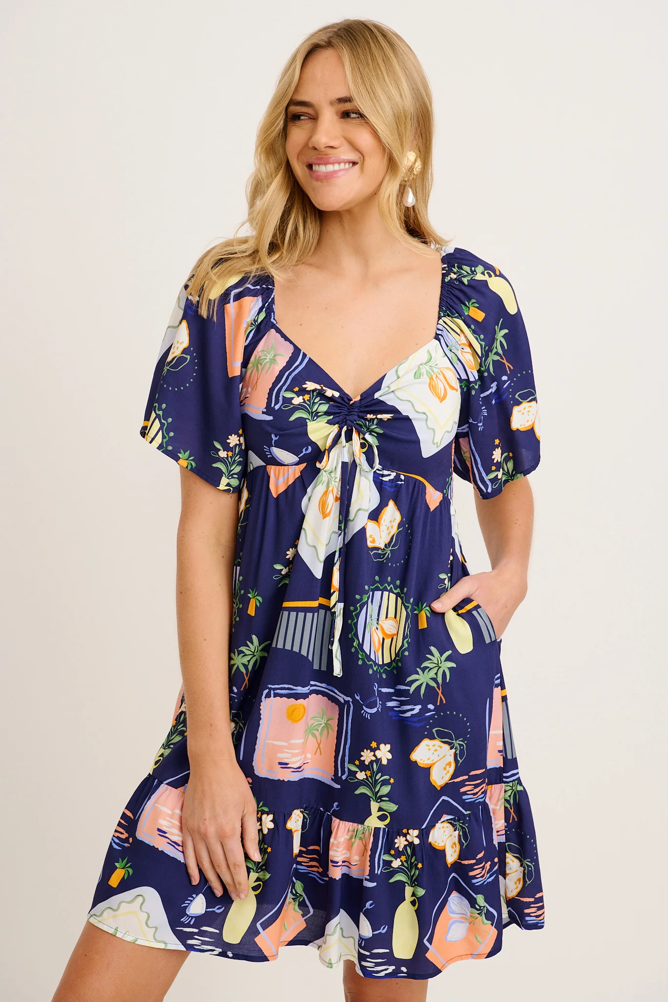 Wilda Dress in Navy Multi Print - Image 2