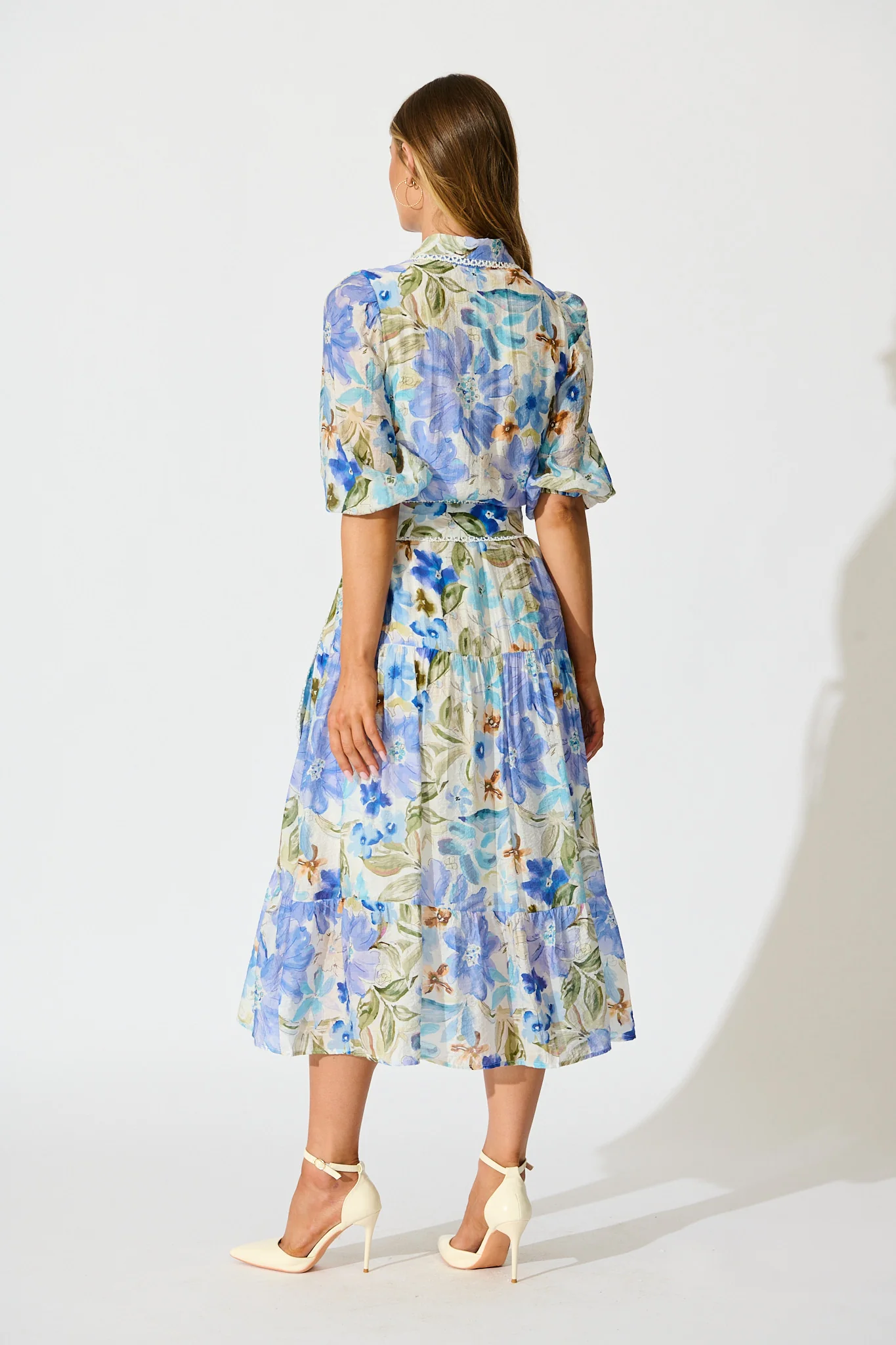 Wildflower Sky Midi Shirt Dress in Blue Floral - Image 4