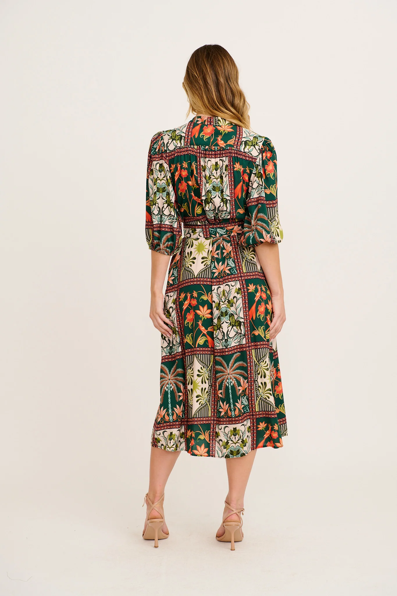 Wildflower Tiles Midi Shirt Dress in Green Tile Print - Image 4
