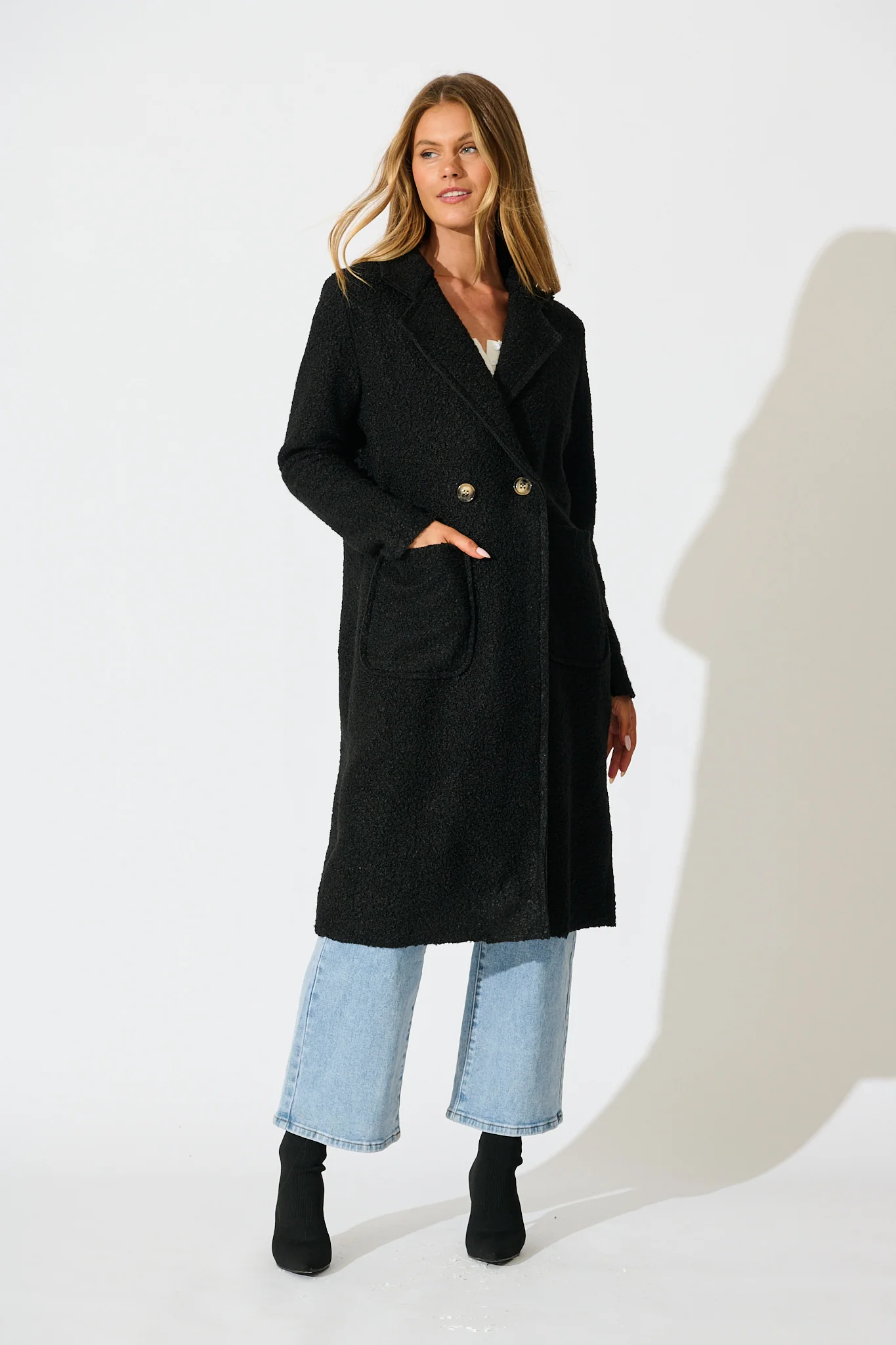 Wilma Coat in Black Boucle - Image 3