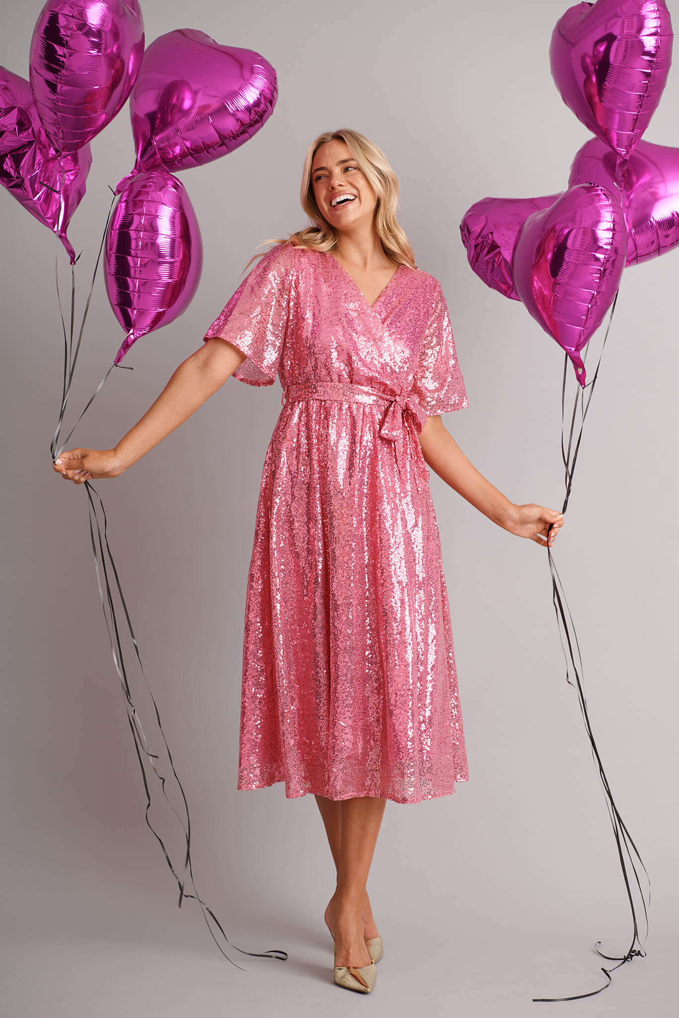 Winslet Midi Dress In Pink Sequin - Image 4
