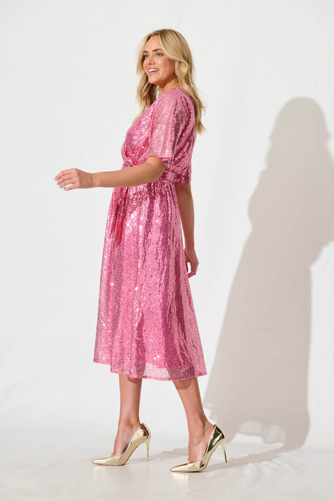 Winslet Midi Dress In Pink Sequin - Image 6