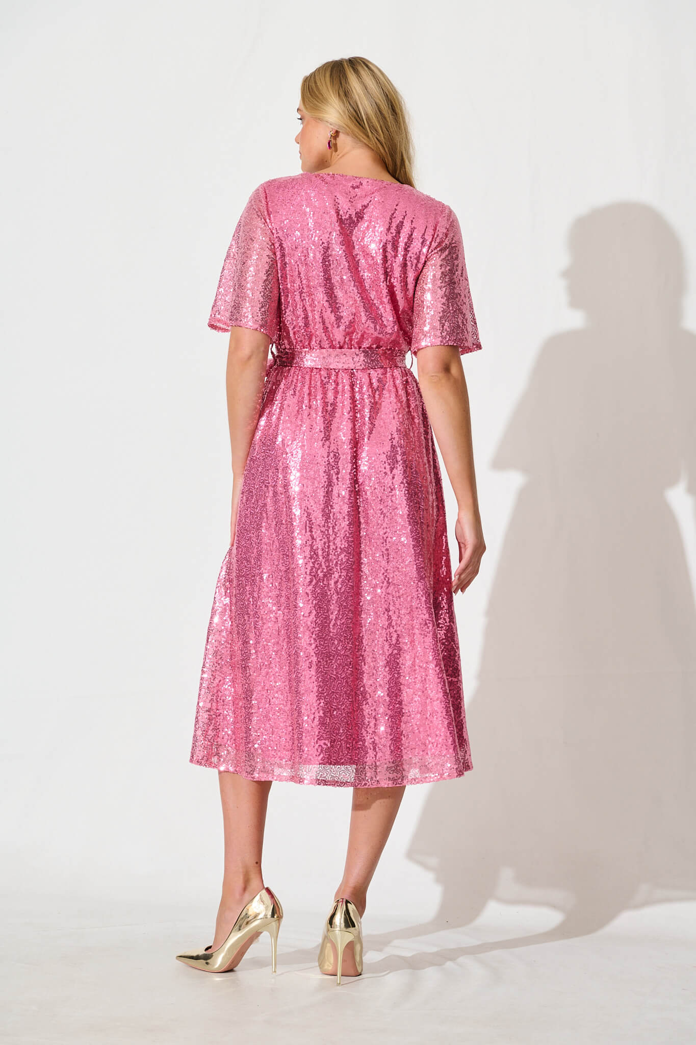 Winslet Midi Dress In Pink Sequin - Image 7