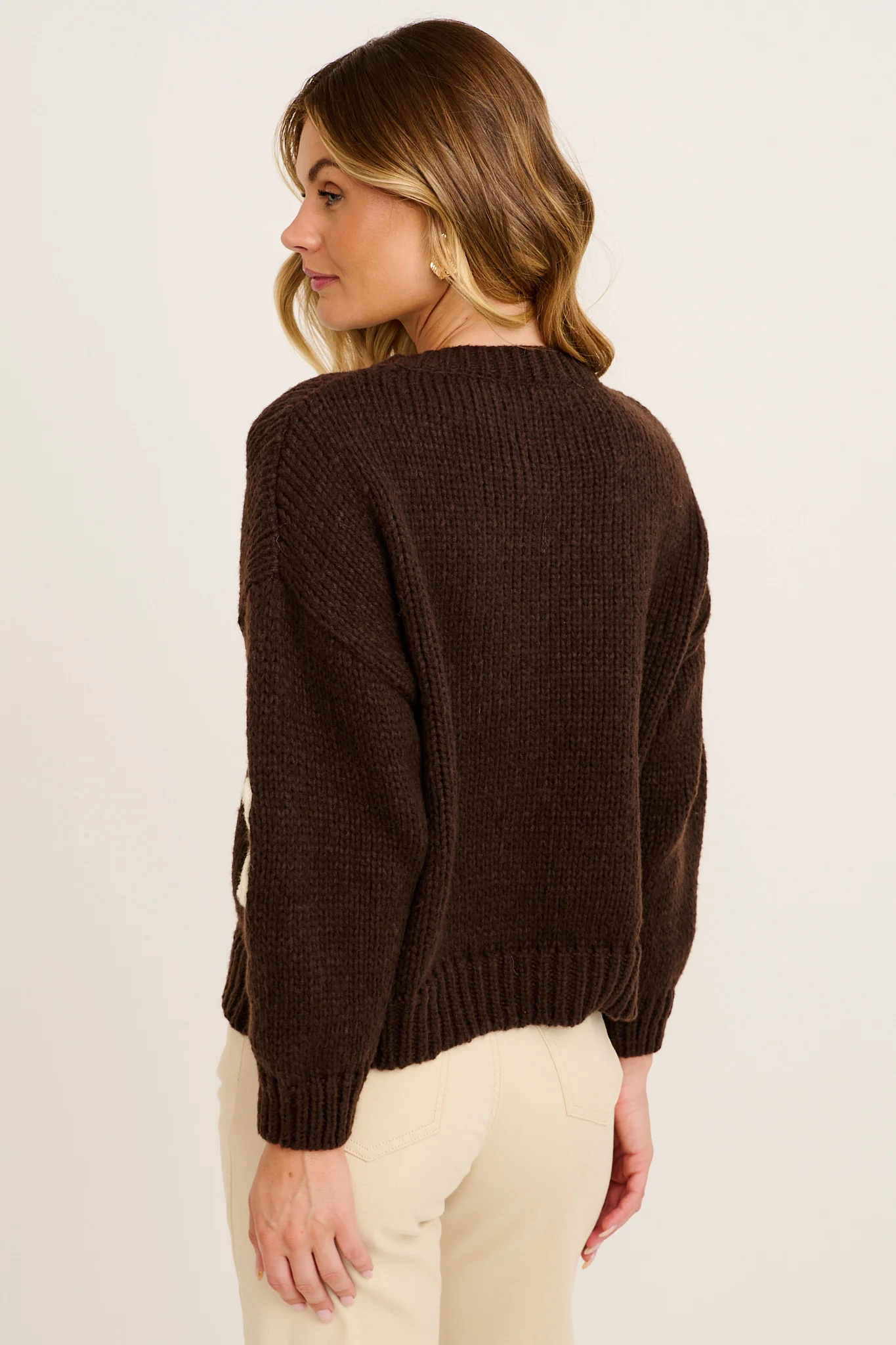 Winter Blossom Knit in Brown with Multi Flower Wool Blend - Image 3