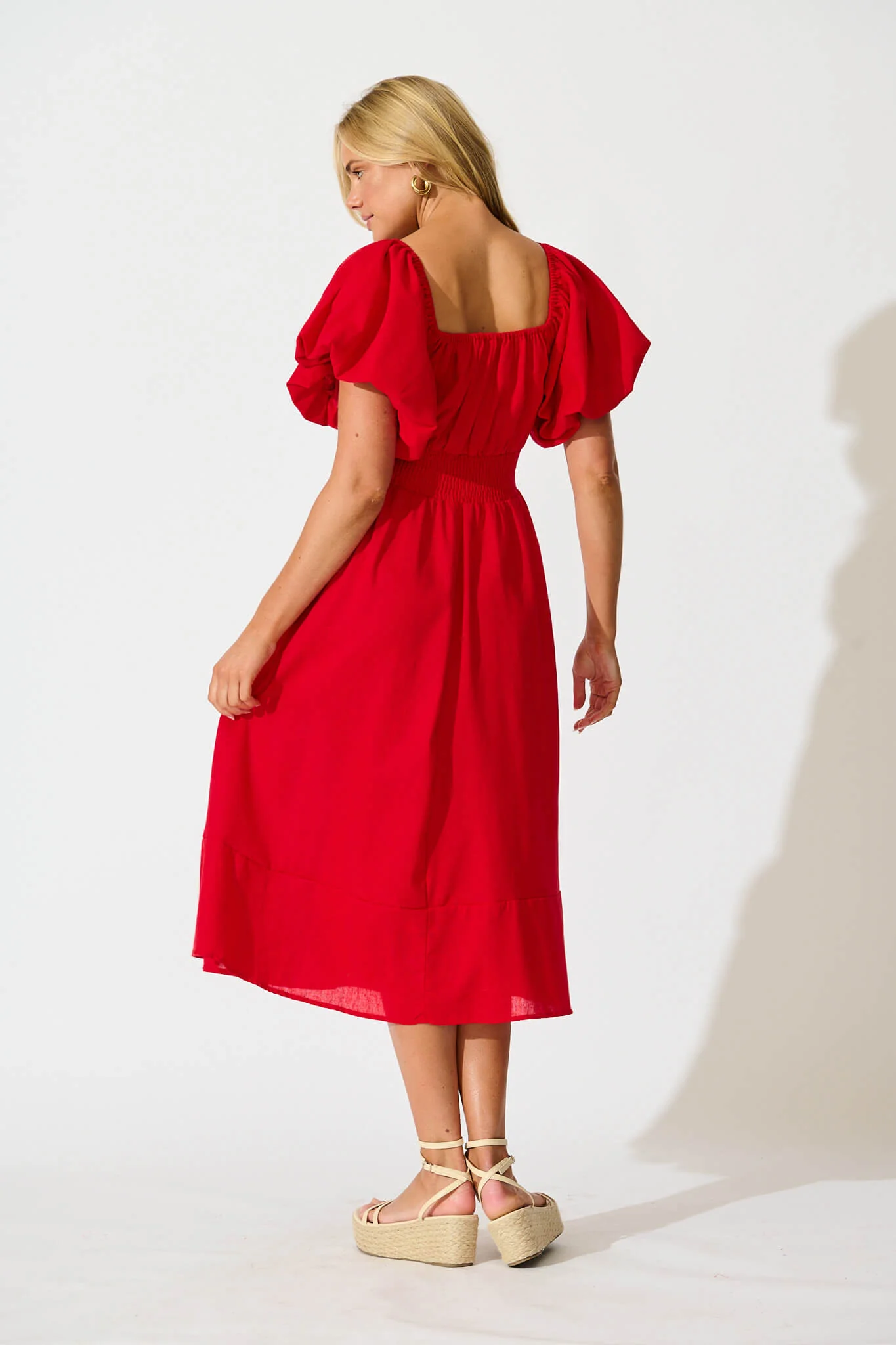 Wintour Midi Dress In Red Linen Blend - Image 4