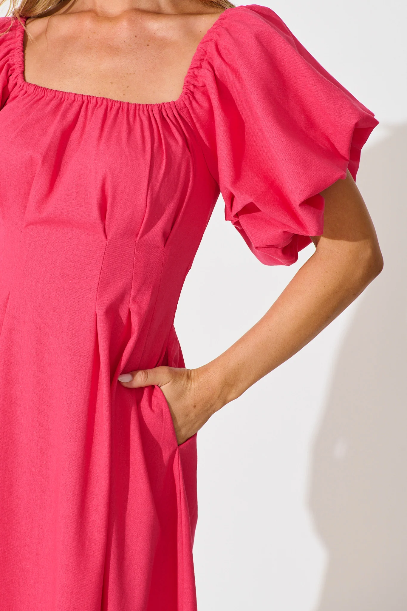 Wintour Midi Dress In Pink Linen Blend - Image 5