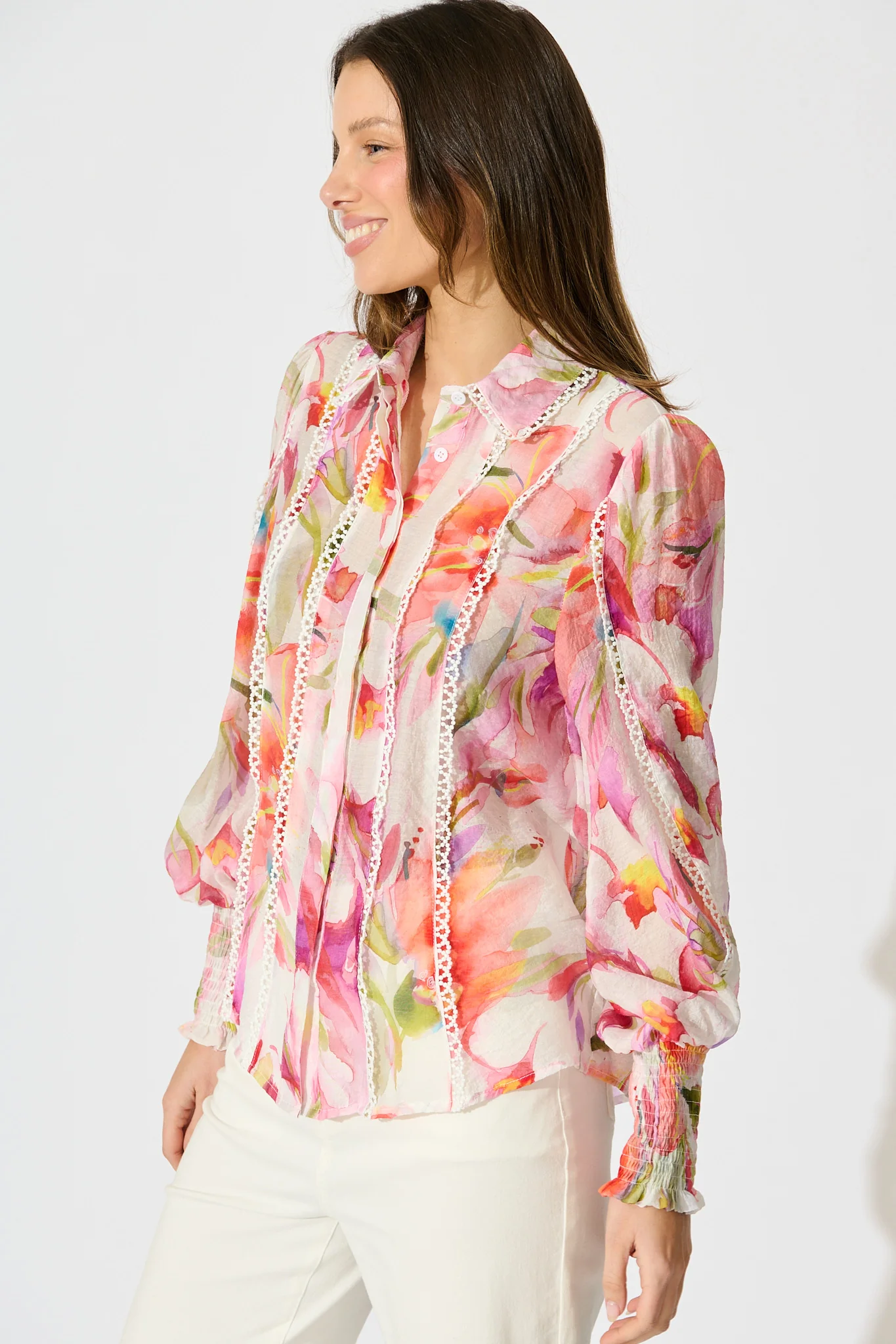 Wisteria Whisper Shirt in White with Multi Floral - Image 2