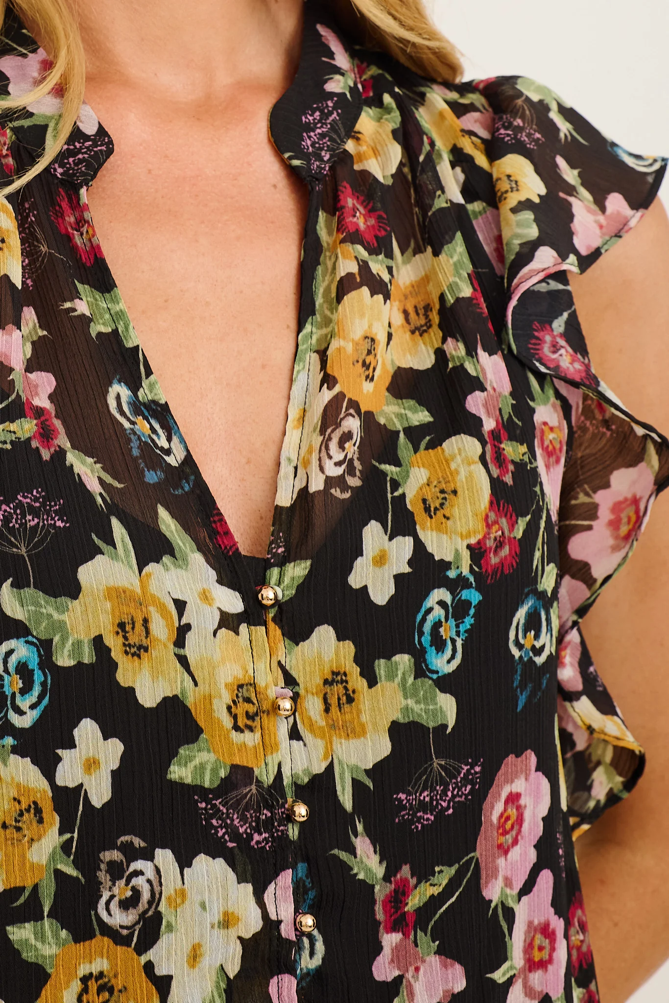Workday Top in Black with Multi Floral Chiffon - Image 9