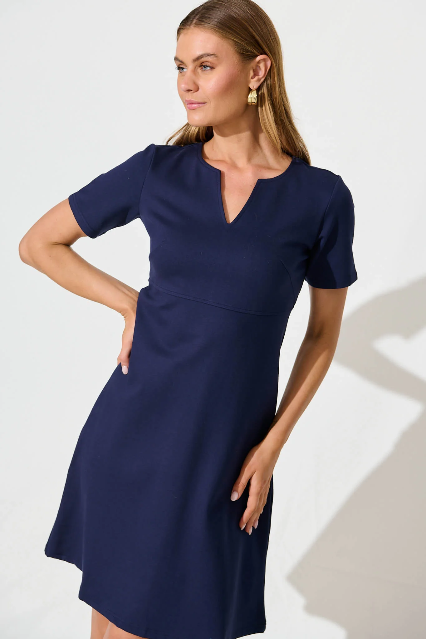 Workflow Stretch V neck Dress in Navy - Image 2