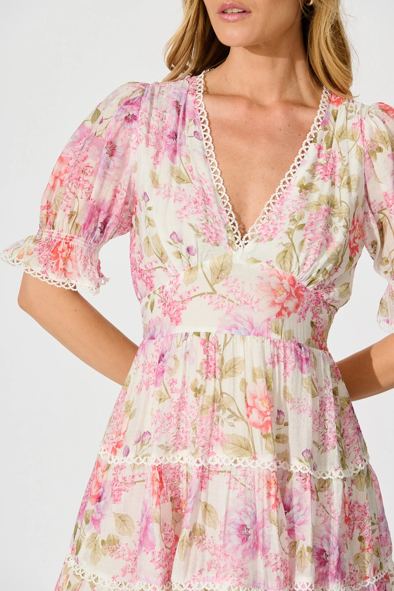 Wrenley Dress in White with Pink Floral - Image 5