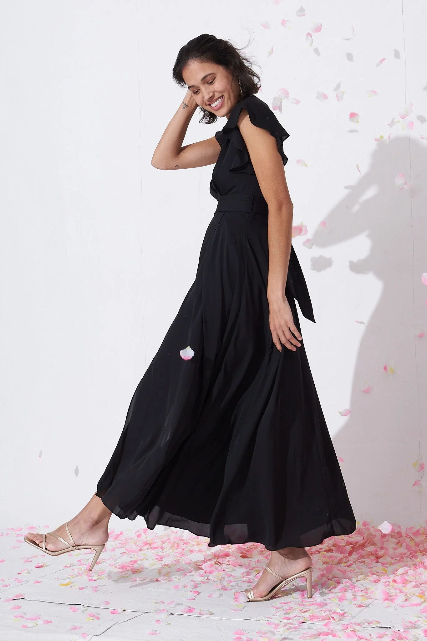 Wynter Maxi Dress in Black Chiffon - Image 3