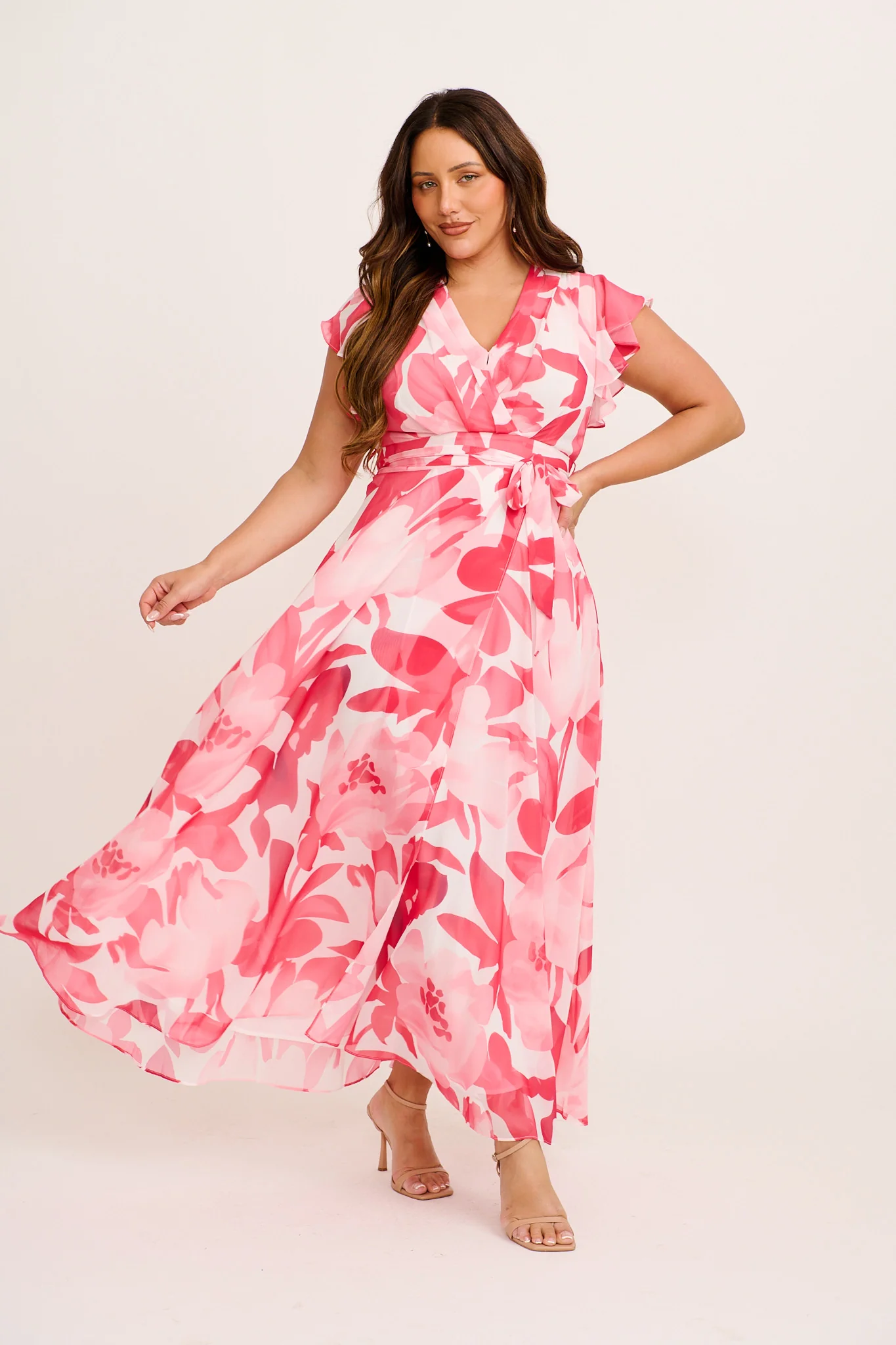 Wynter Maxi Dress in Pink Floral Chiffon