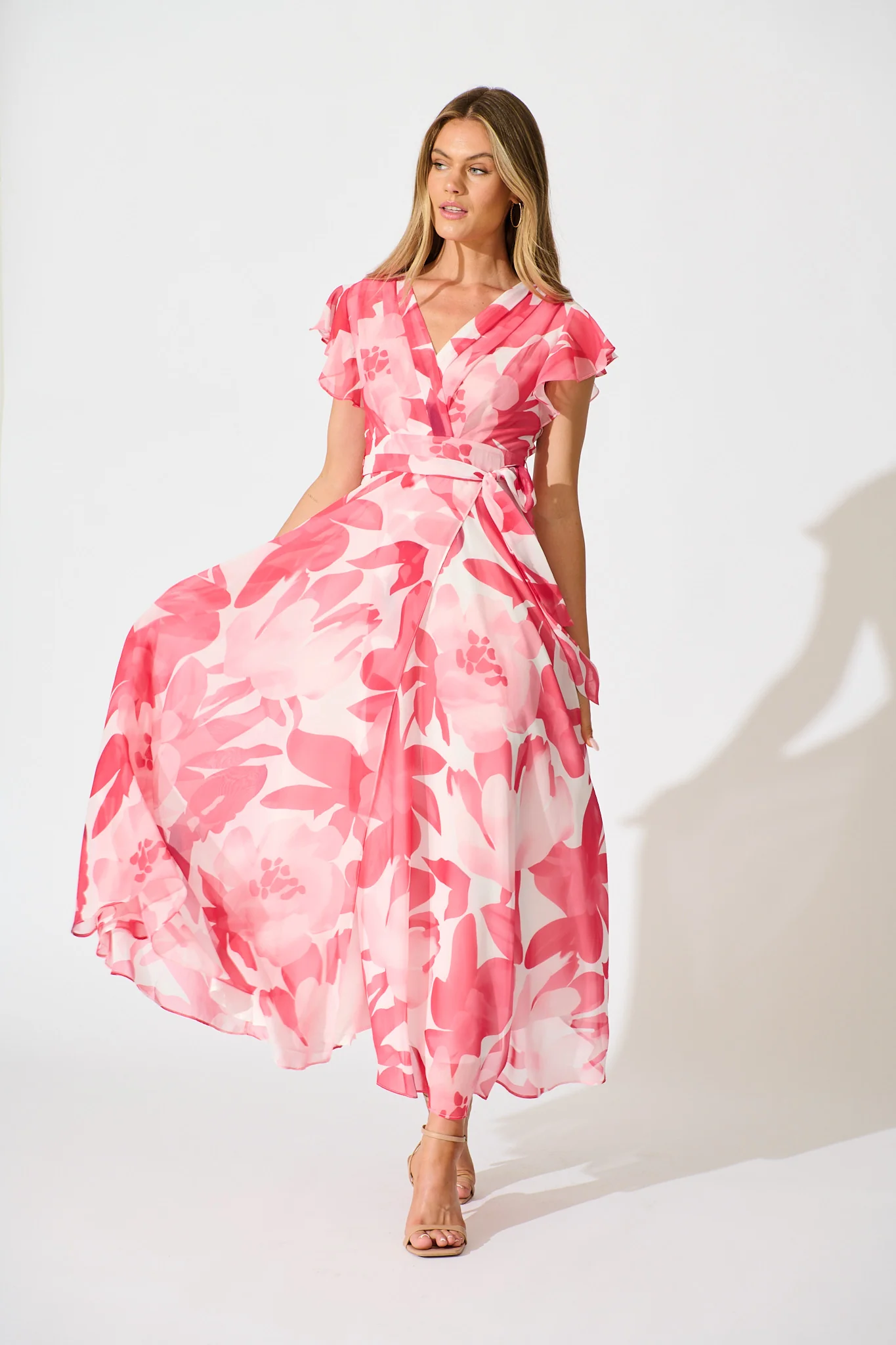 Wynter Maxi Dress in Pink Floral Chiffon - Image 2