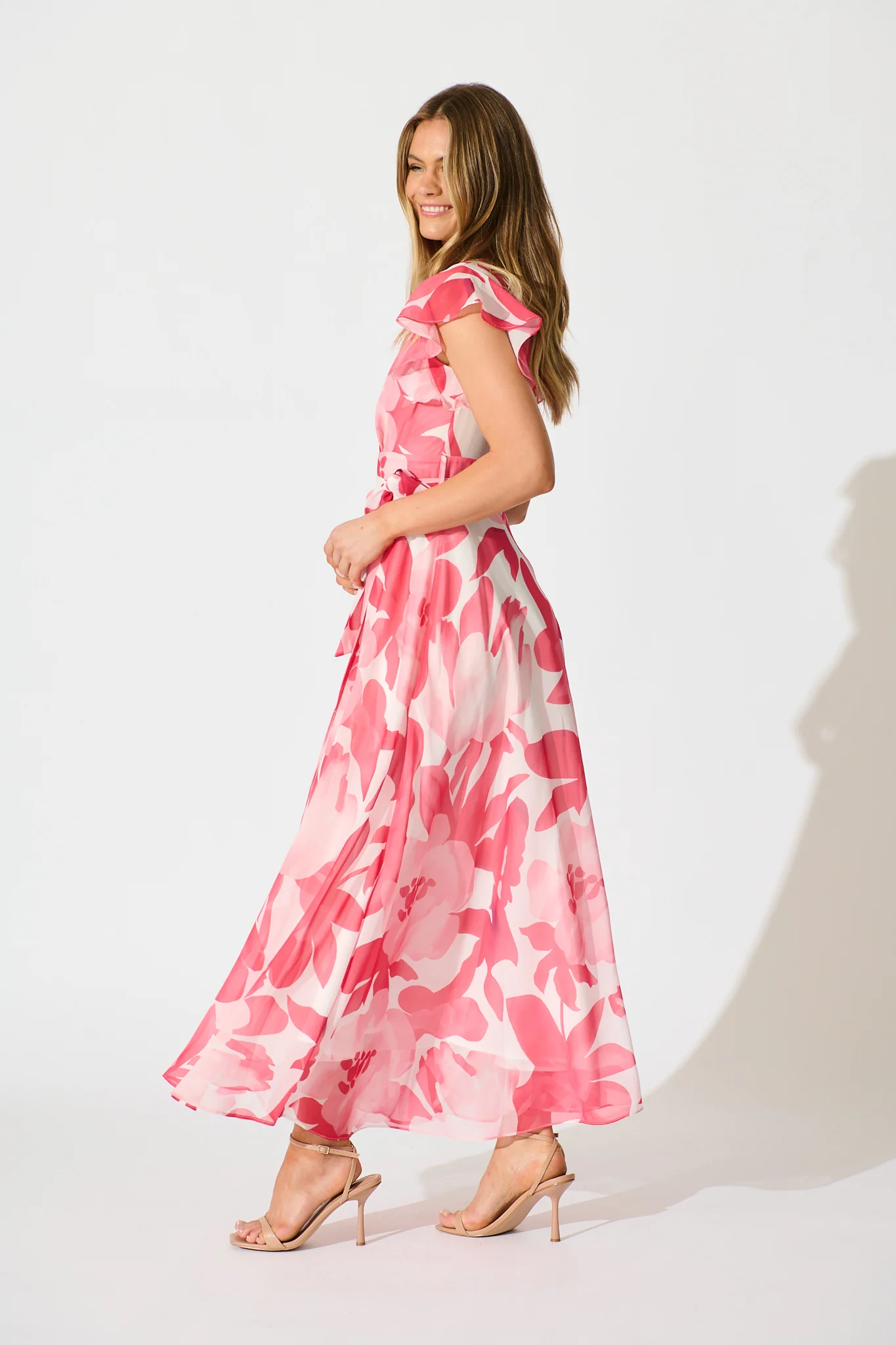 Wynter Maxi Dress in Pink Floral Chiffon - Image 4