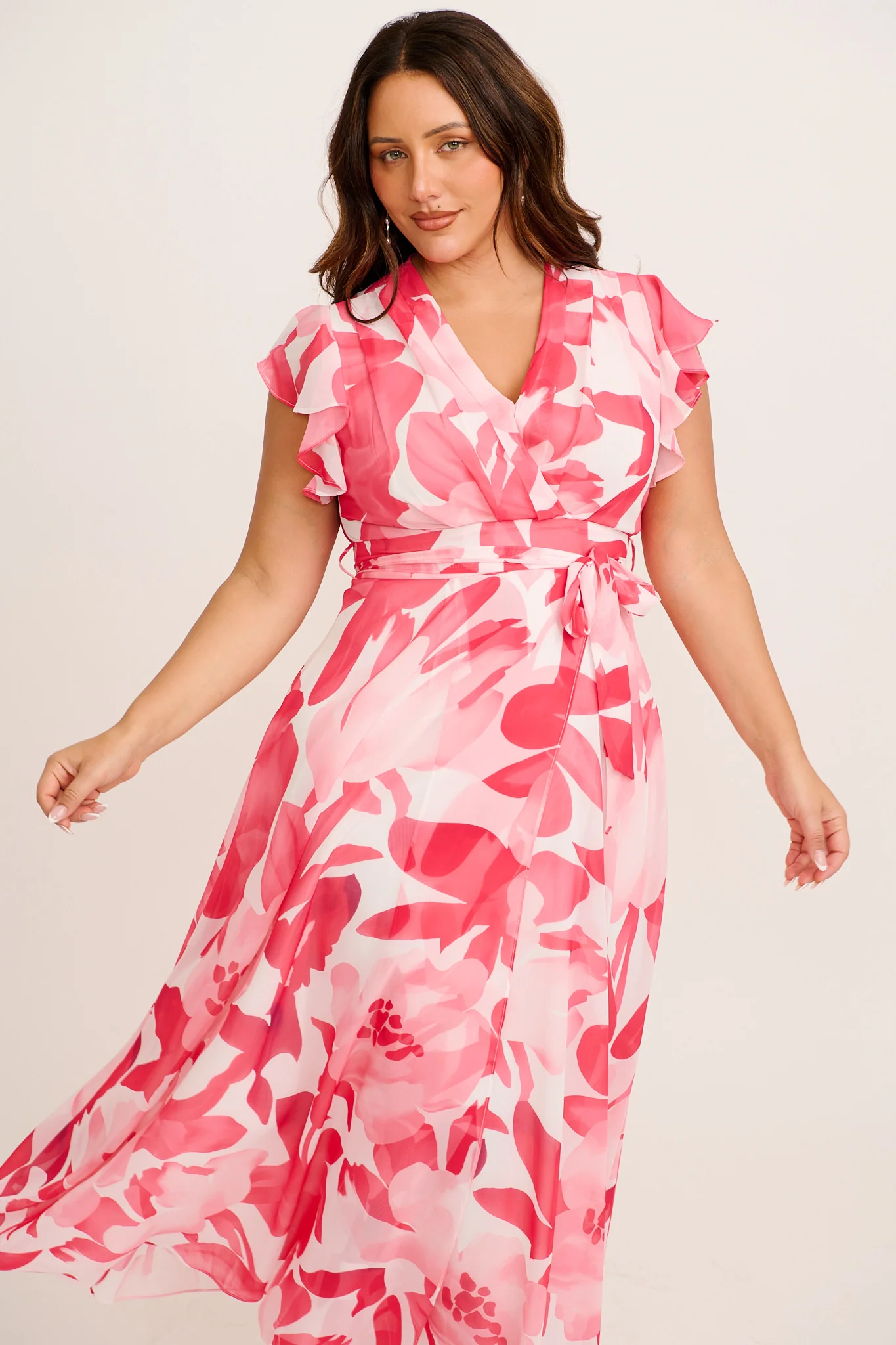 Wynter Maxi Dress in Pink Floral Chiffon - Image 7