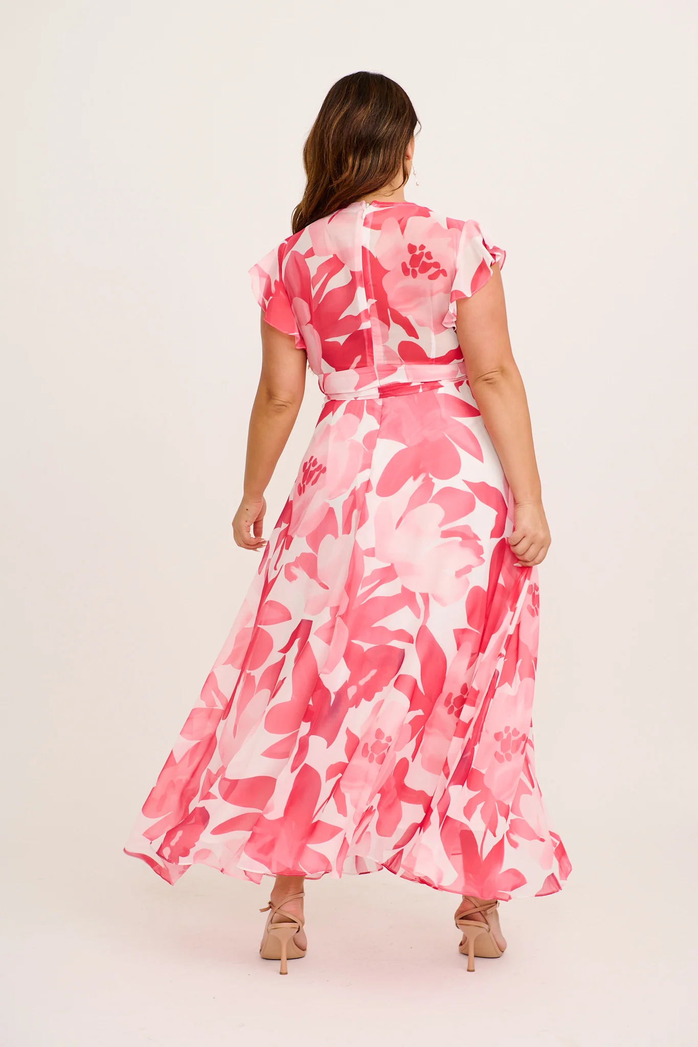 Wynter Maxi Dress in Pink Floral Chiffon - Image 9