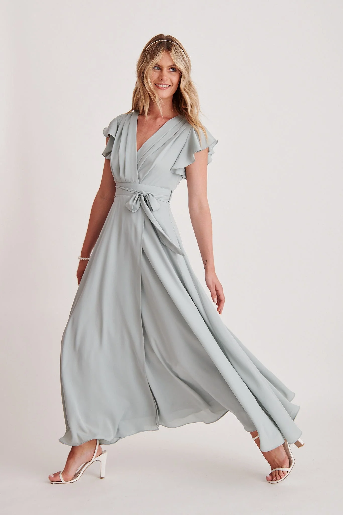 Wynter Maxi Dress in Sage Green Chiffon - Image 2