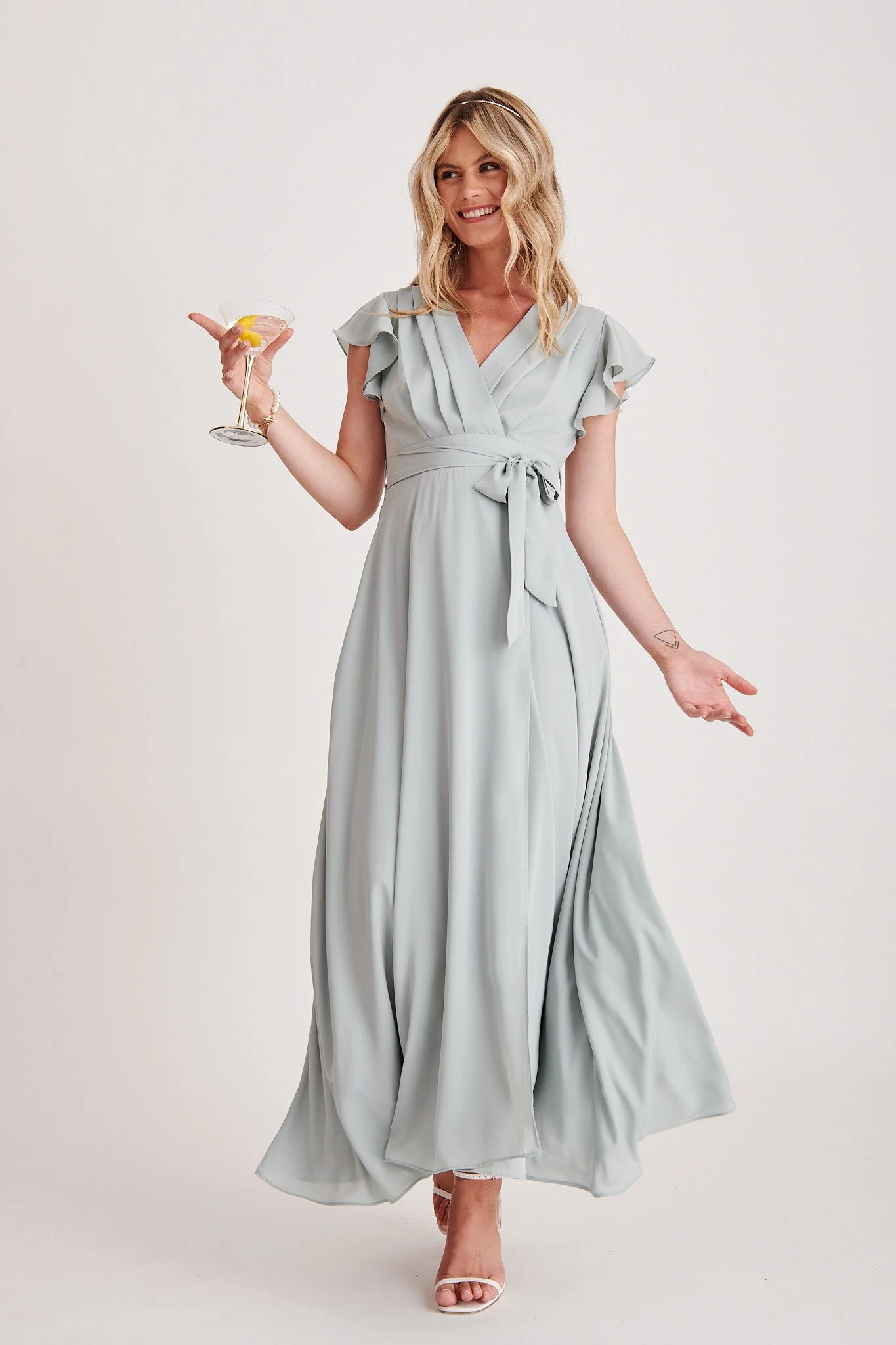 Wynter Maxi Dress in Sage Green Chiffon - Image 8