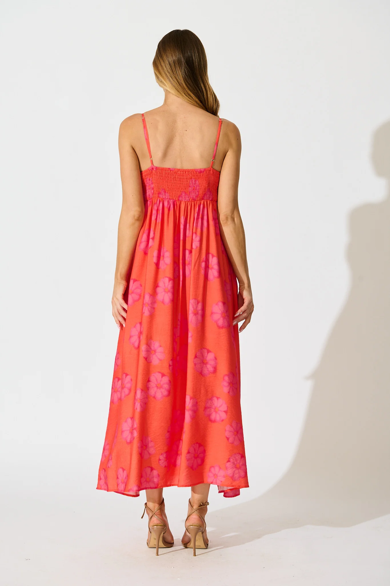 Yetta Maxi Sundress In Coral Flower Print - Image 4